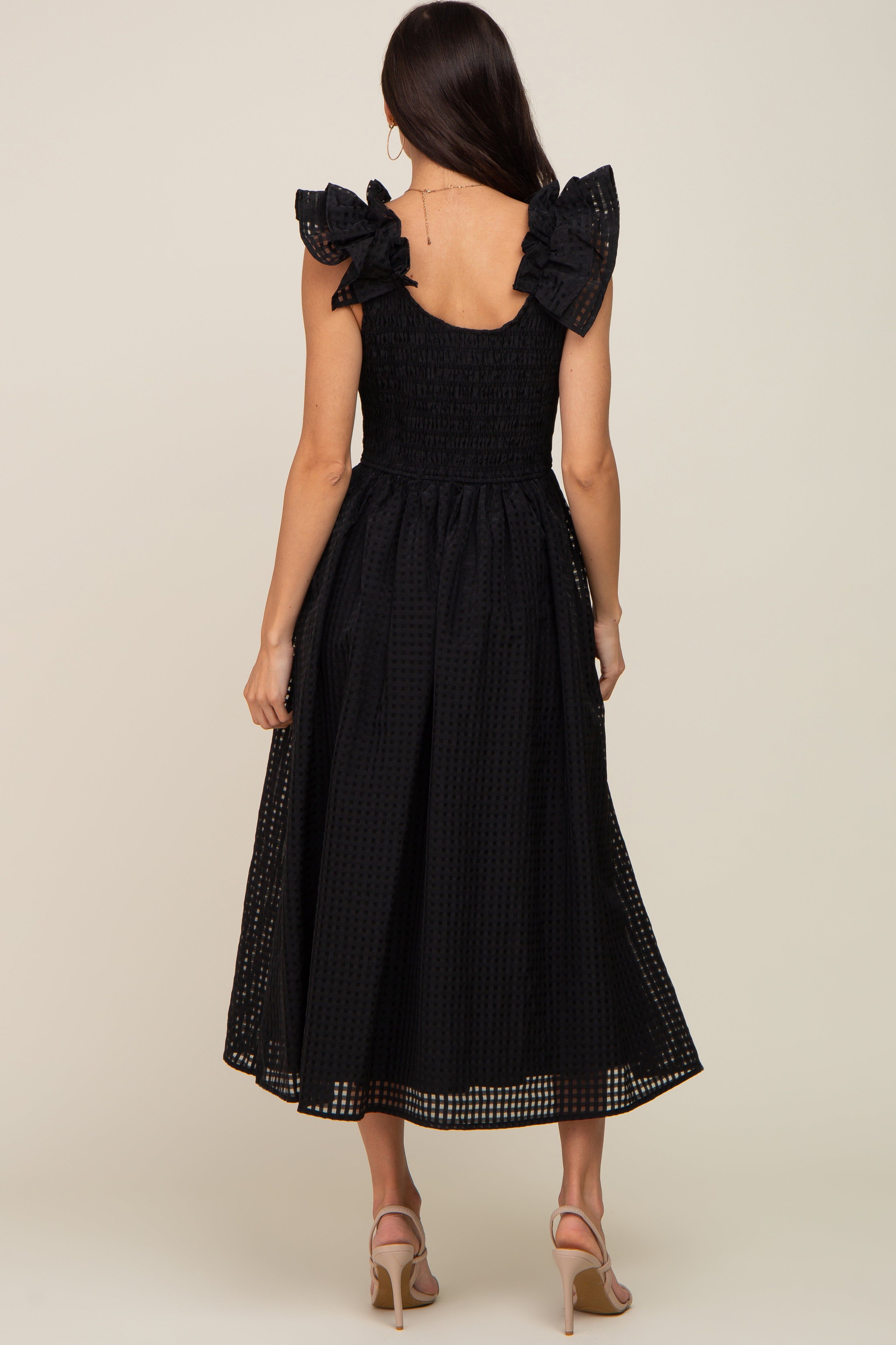 Black Checkered Ruffle Midi Dress sold by Pinkblush product image thumbnail 3