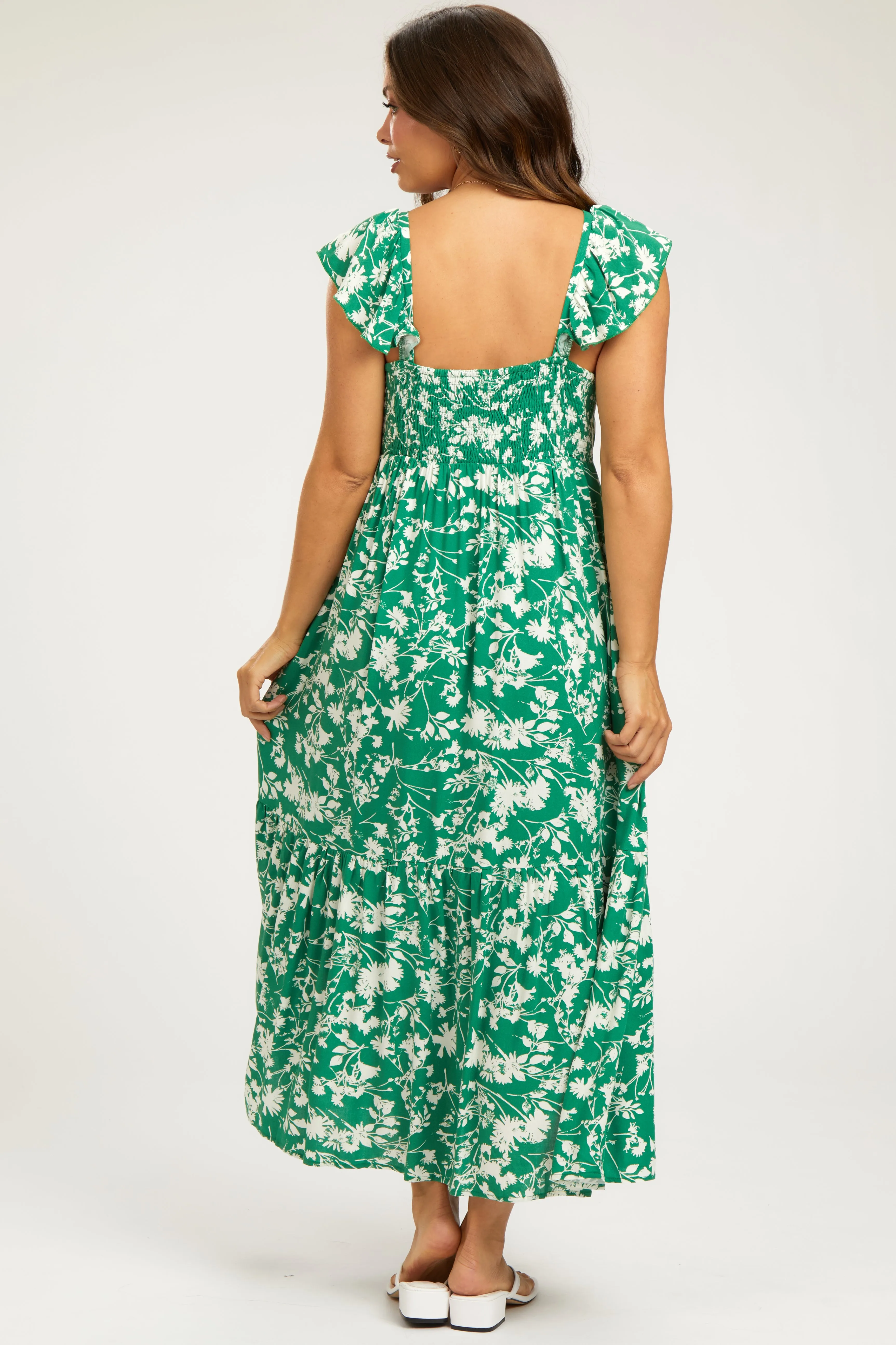 Green Floral Ruffle Maternity Midi Dress sold by Pinkblush product image thumbnail 4