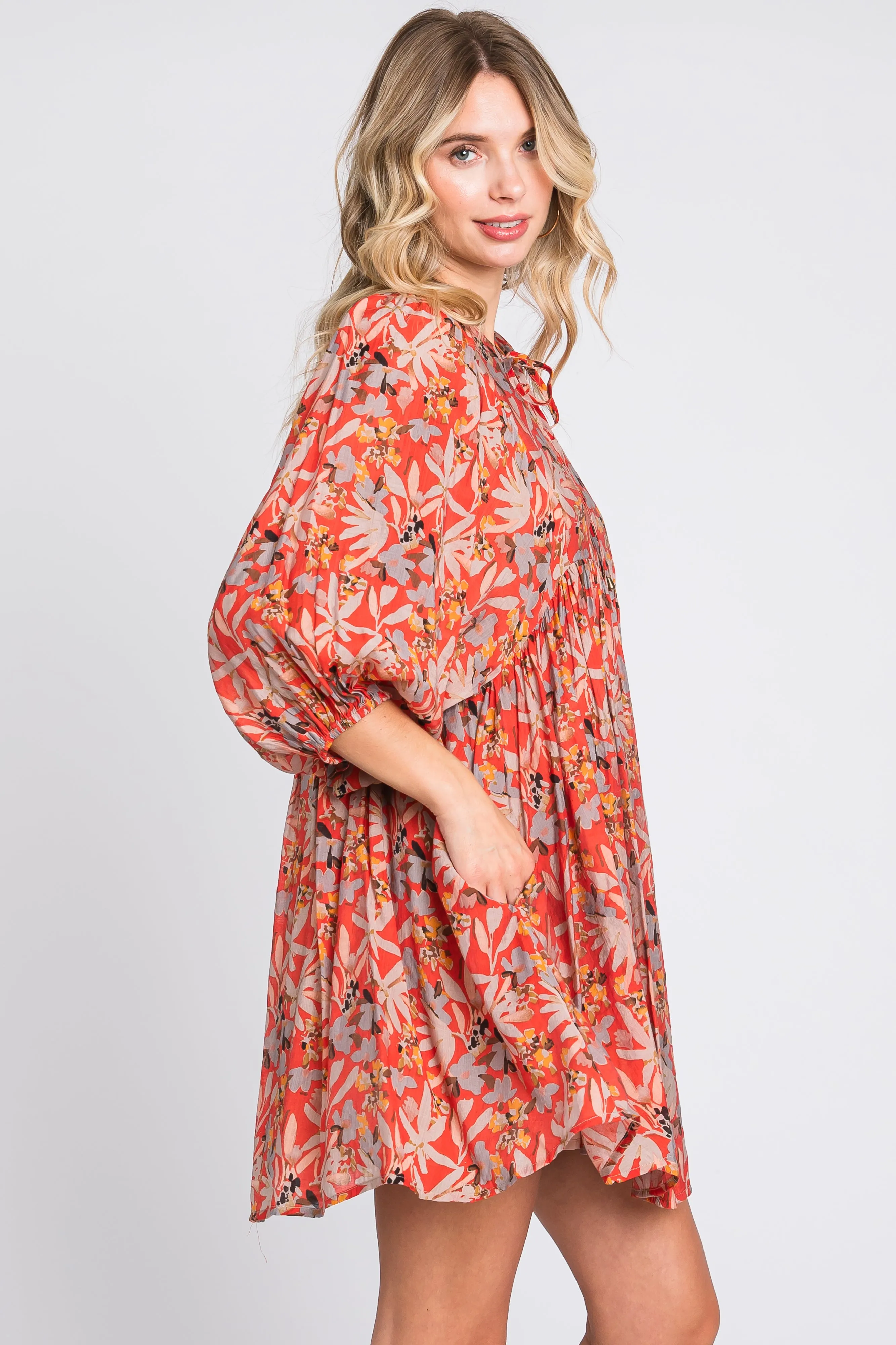 Orange Floral 3/4 Sleeve Dress sold by Pinkblush product image thumbnail 3