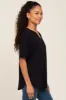 Black Oversized V-Neck Cuffed Short Sleeve Tee sold by Pinkblush