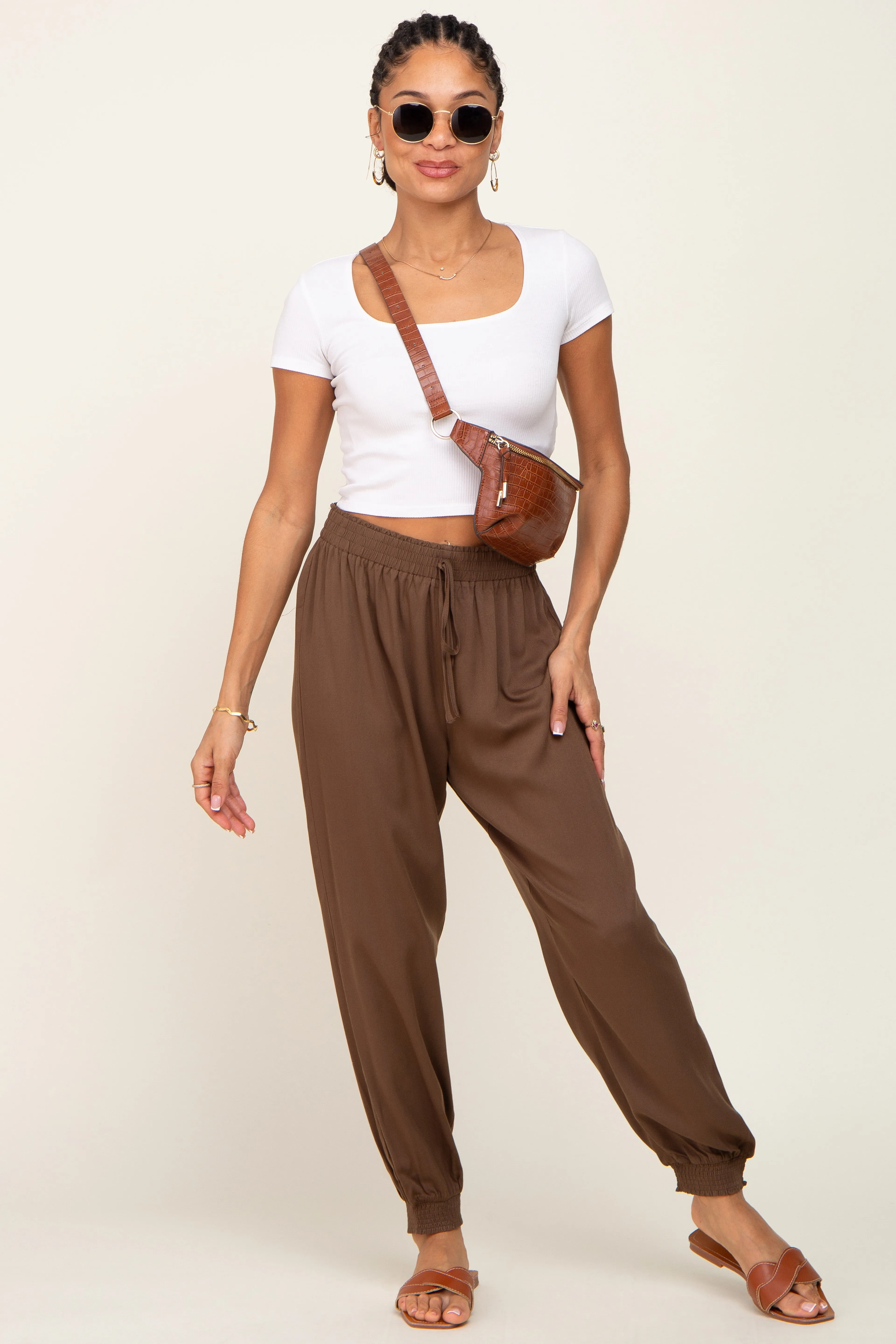 Brown Drawstring Accent Joggers sold by Pinkblush product image thumbnail 5