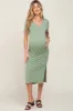 Sage V-Neck Short Sleeve Side Slit Maternity Midi Dress sold by Pinkblush