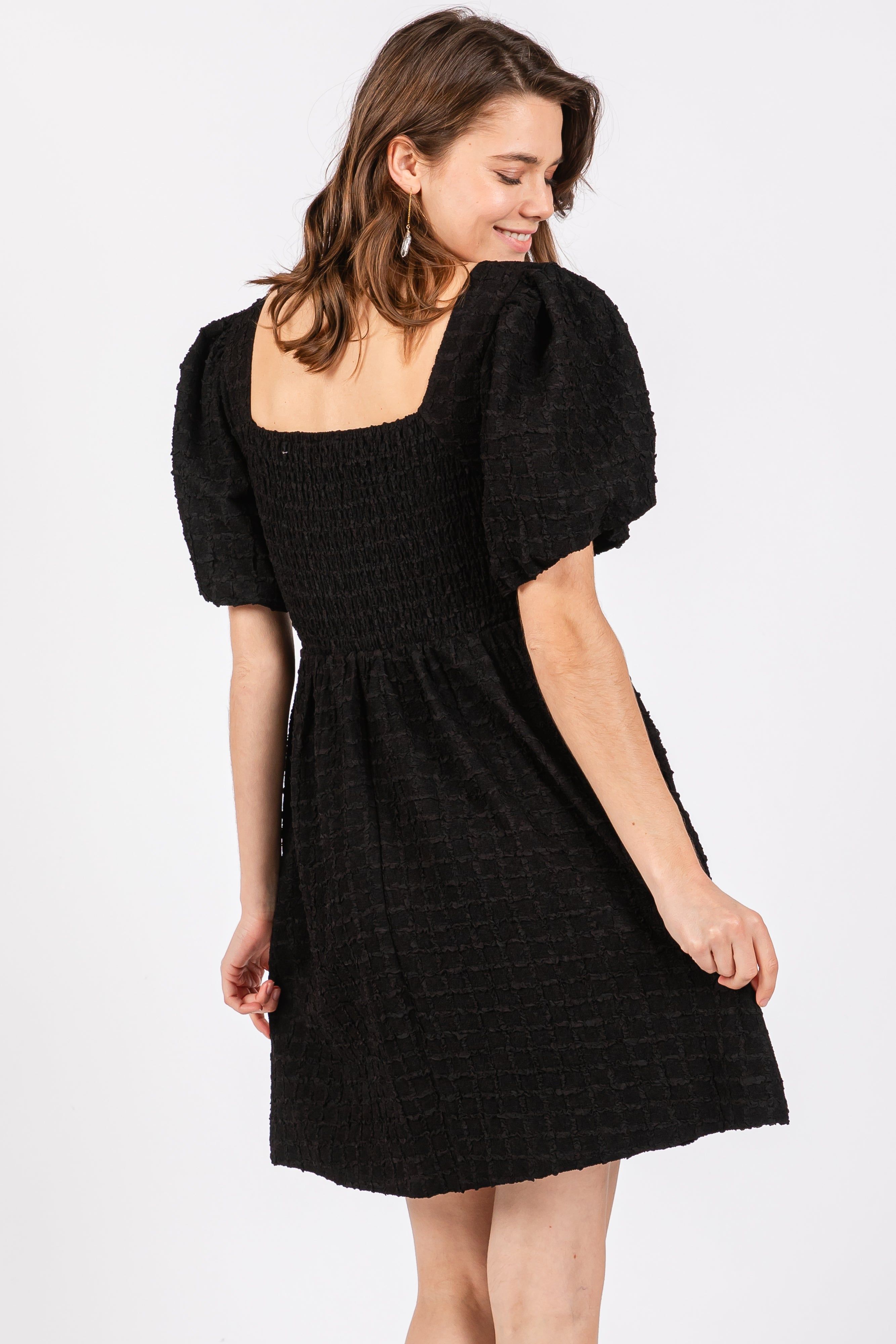 Black Textured Bubble Sleeve Mini Dress sold by Pinkblush product image thumbnail 3