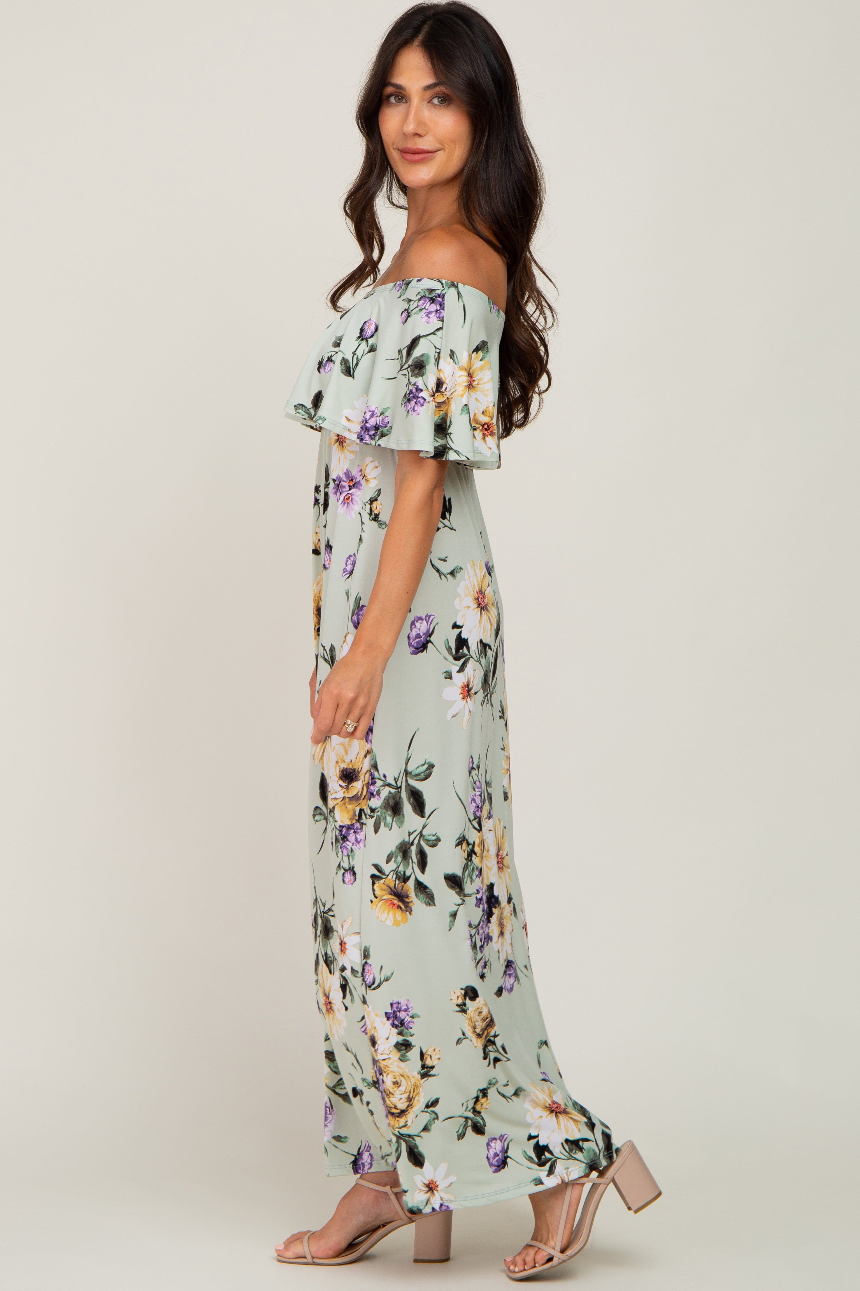 Sage Floral Off Shoulder Maxi Dress sold by Pinkblush product image thumbnail 2