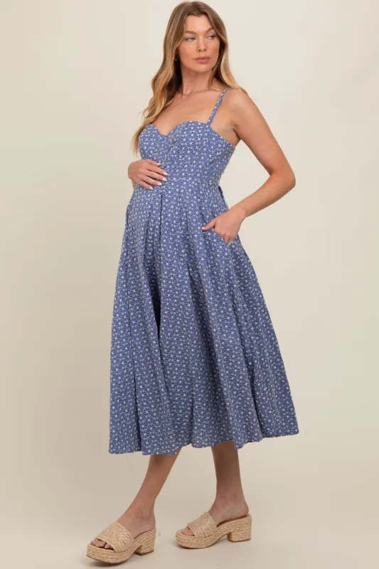 Periwinkle Floral Embroidered Maternity Maxi Dress sold by Pinkblush