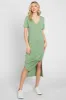 Sage V-Neck Short Sleeve Side Slit Maternity Midi Dress sold by Pinkblush