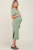 Sage V-Neck Short Sleeve Side Slit Maternity Midi Dress sold by Pinkblush