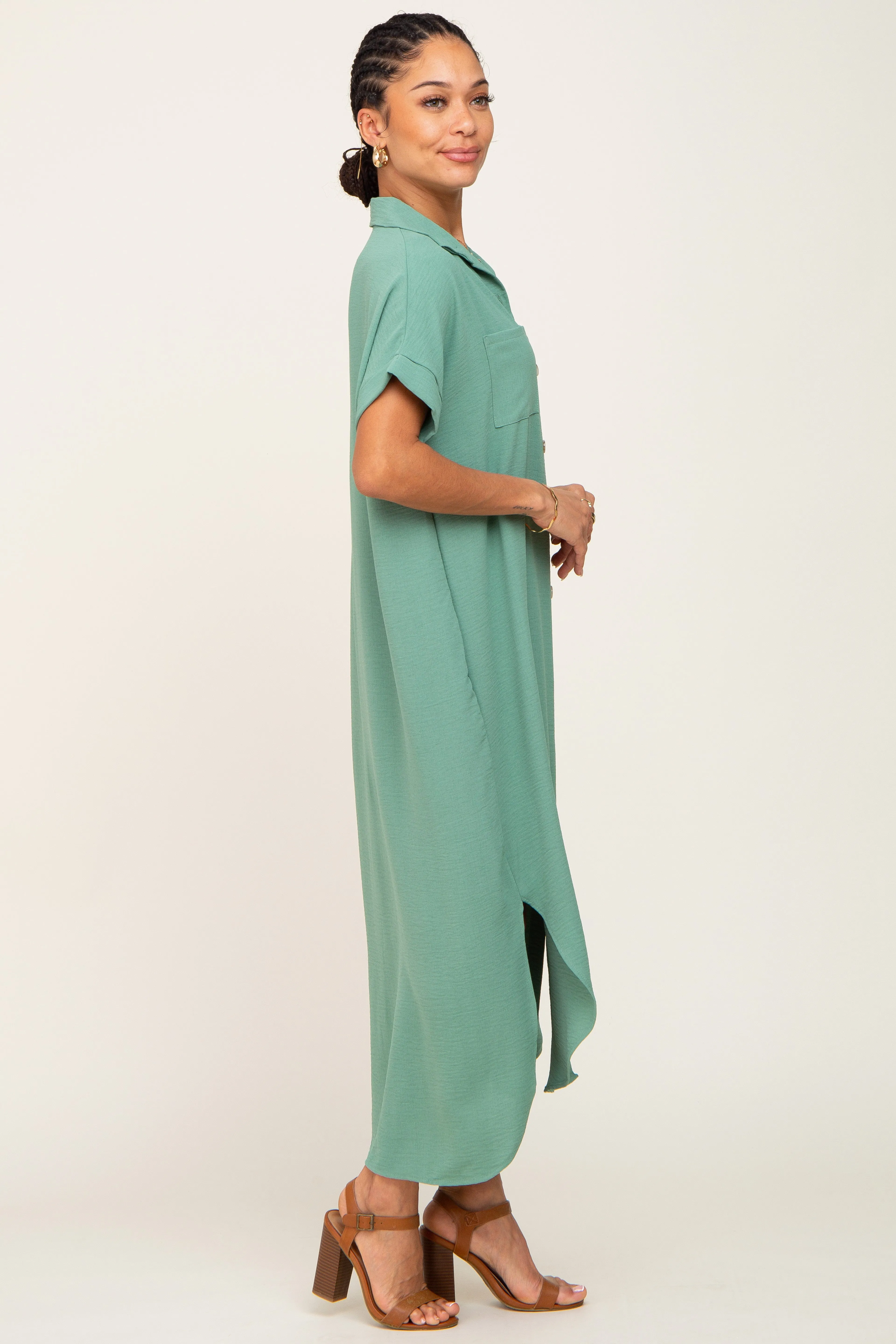 Green Button Down Hi Low Maxi Dress sold by Pinkblush product image thumbnail 2