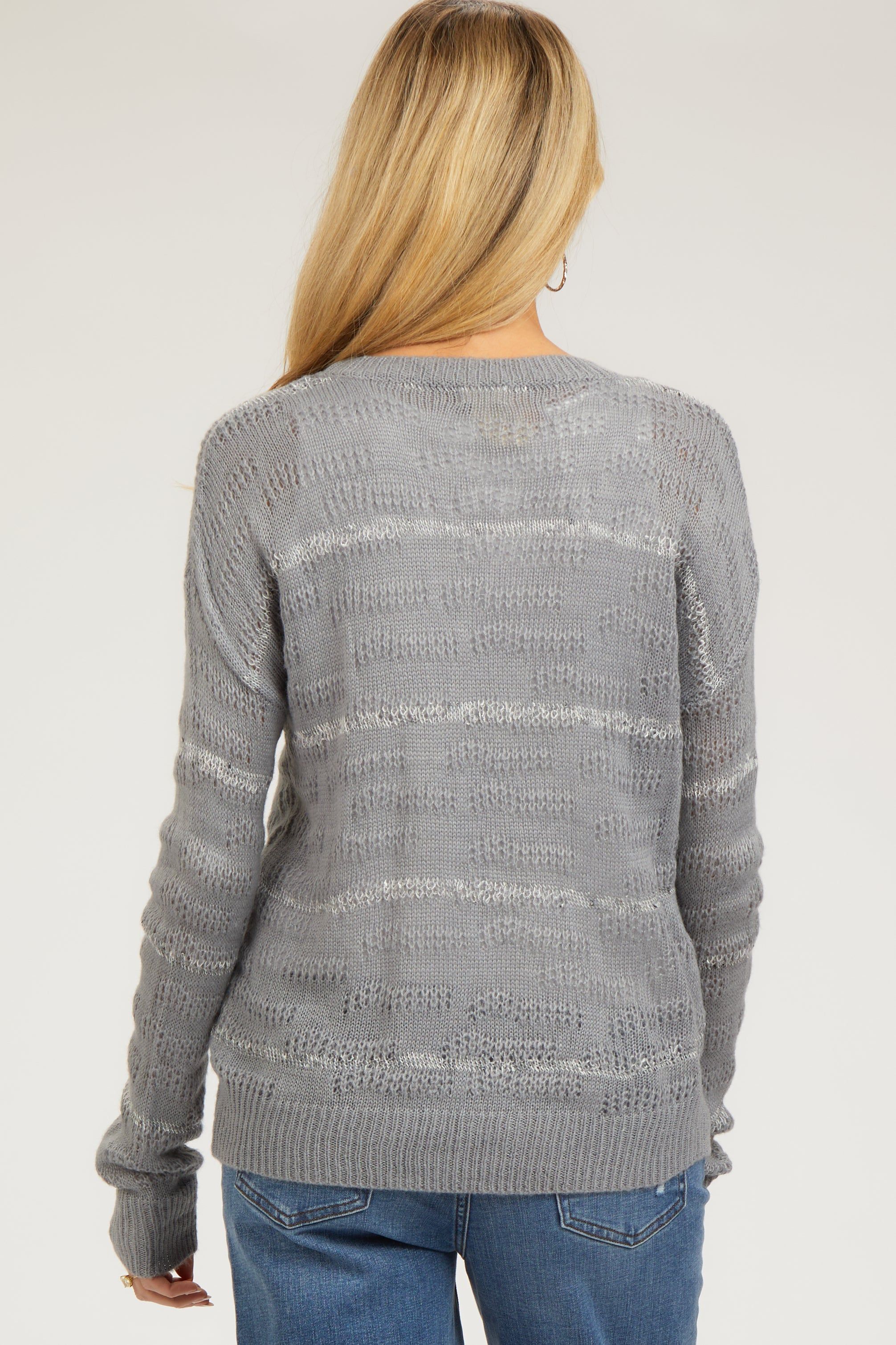 Grey Striped Open Knit Maternity Top sold by Pinkblush product image thumbnail 3