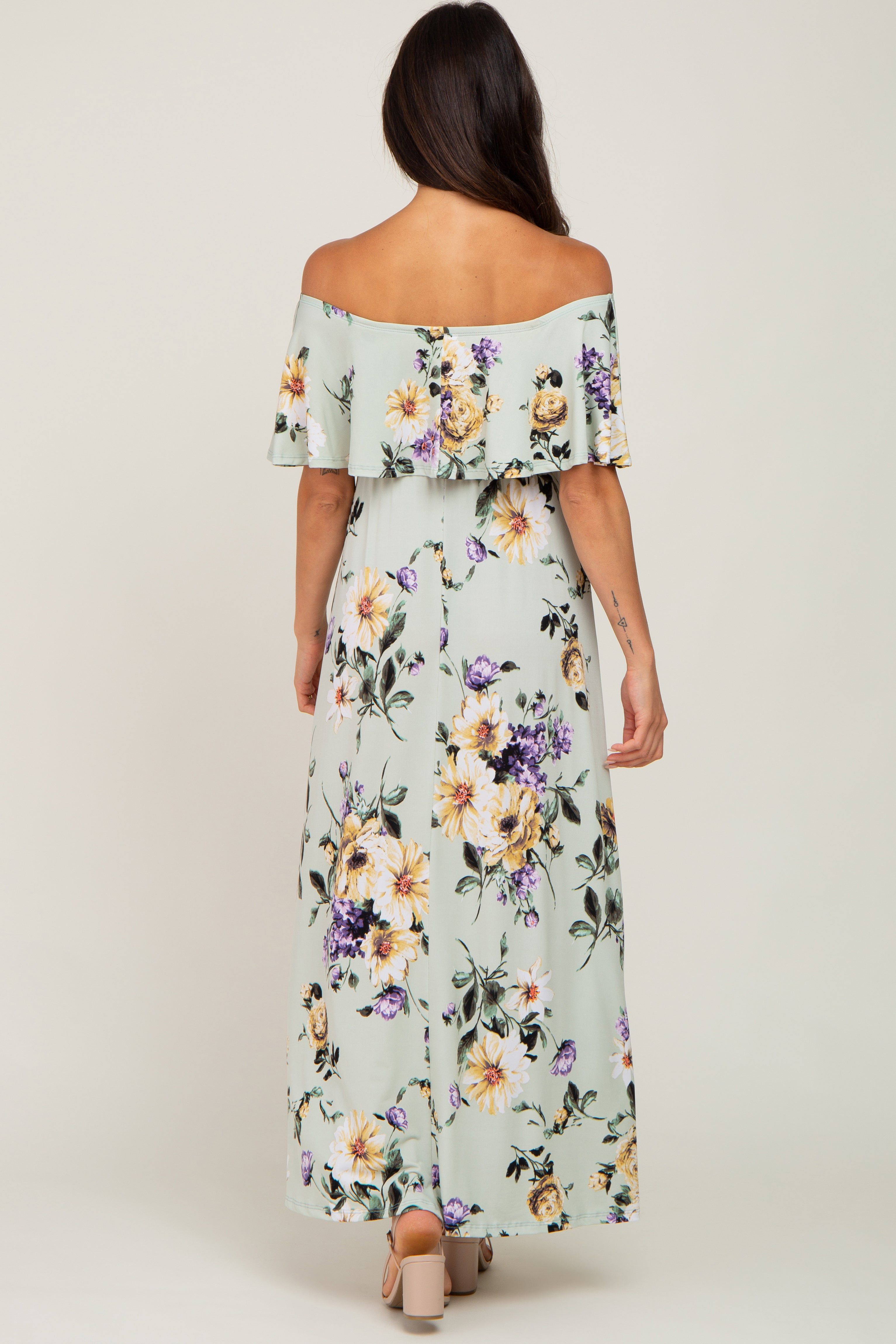 Sage Floral Off Shoulder Maxi Dress sold by Pinkblush product image thumbnail 3