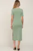 Sage V-Neck Short Sleeve Side Slit Maternity Midi Dress sold by Pinkblush