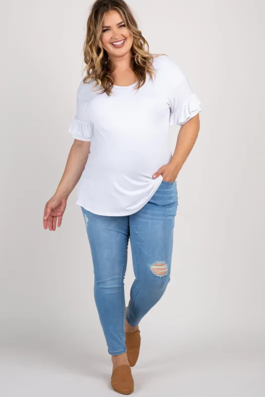 PinkBlush Blue Distressed Maternity Plus Jeans sold by Pinkblush