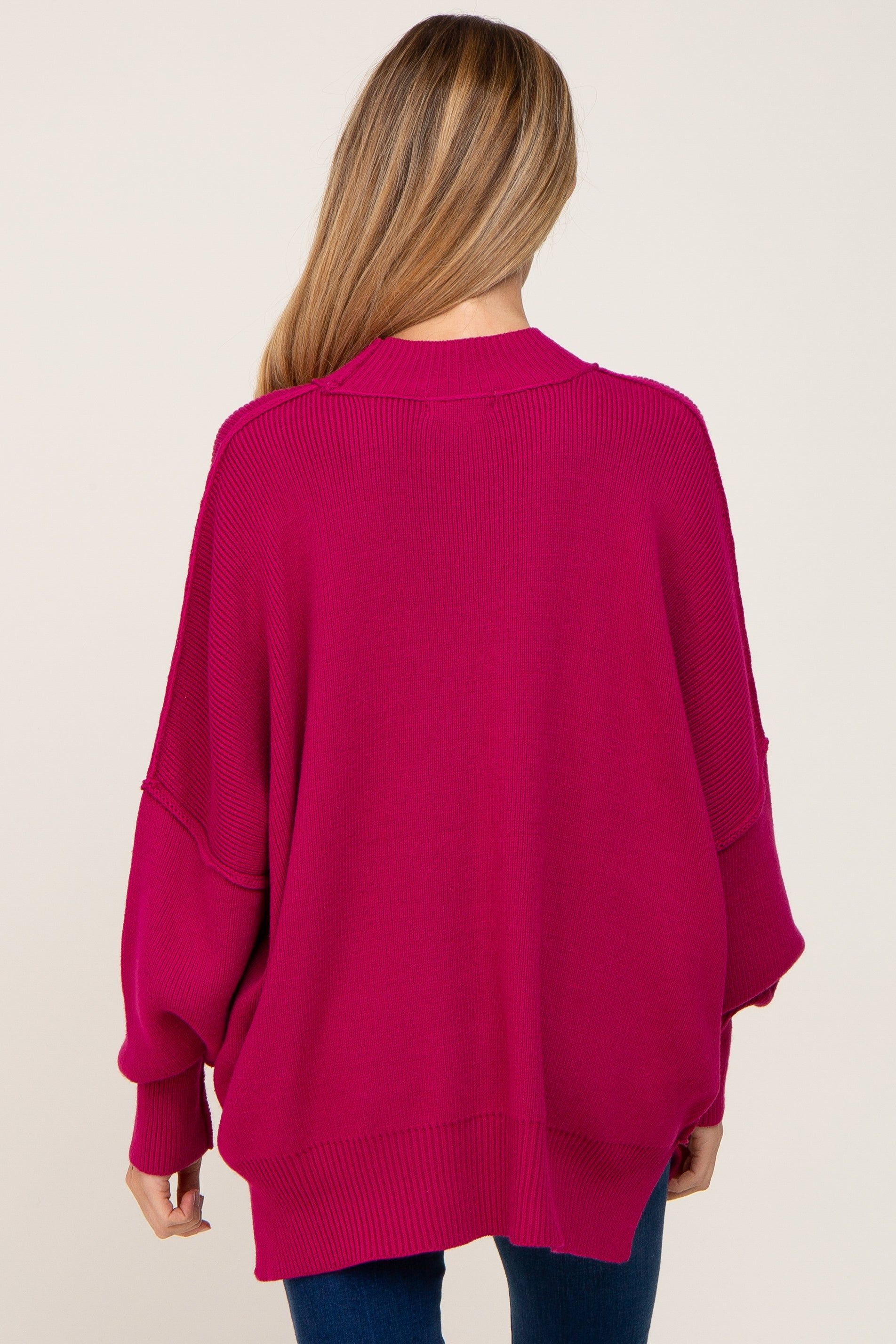 Magenta Mock Neck Side Slit Oversized Maternity Sweater sold by Pinkblush product image thumbnail 3