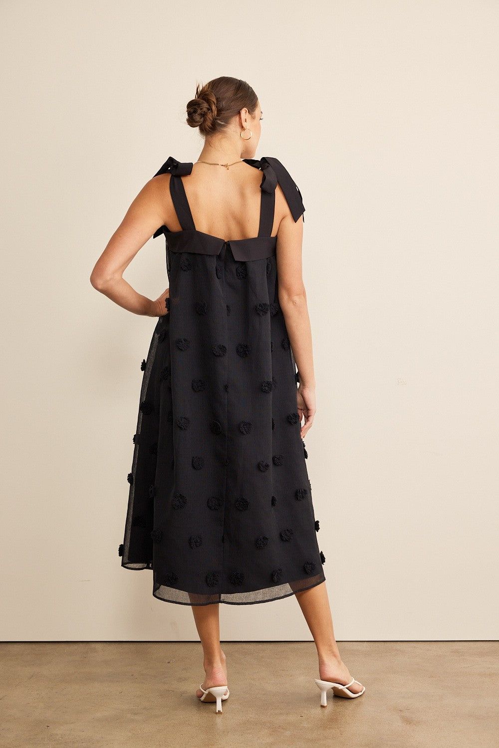 Black Blossom Floral Embroidery Shoulder Tie Dress sold by Pinkblush product image thumbnail 3