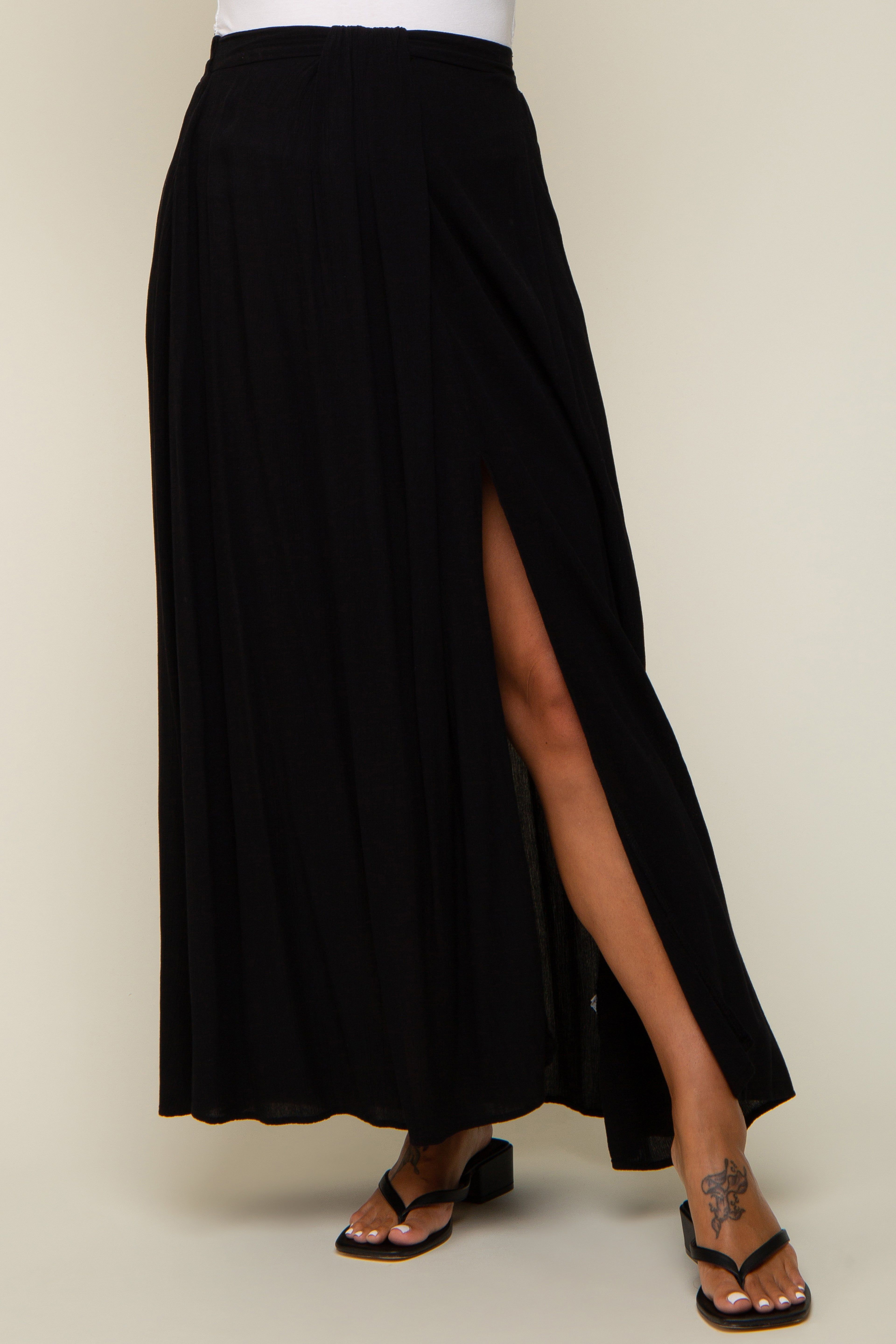 Black Side Slit Maternity Maxi Skirt sold by Pinkblush product image thumbnail 2