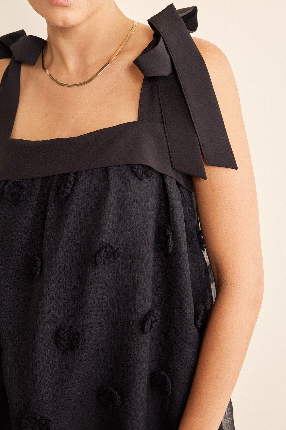 Black Blossom Floral Embroidery Shoulder Tie Dress sold by Pinkblush product image thumbnail 4