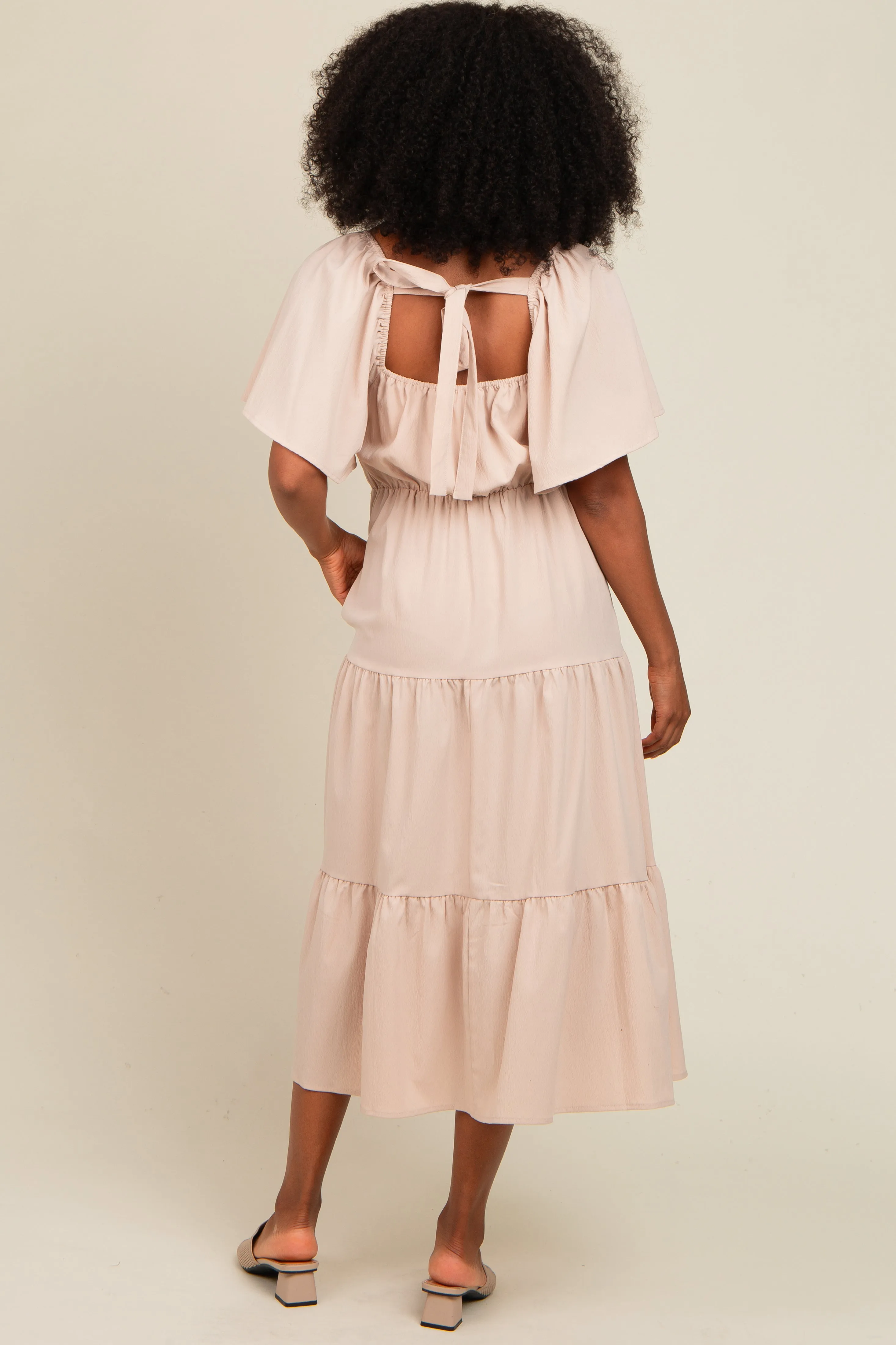 Beige Crochet Tiered Lace Midi Dress sold by Pinkblush product image thumbnail 4