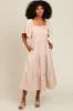 Beige Crochet Tiered Lace Midi Dress sold by Pinkblush