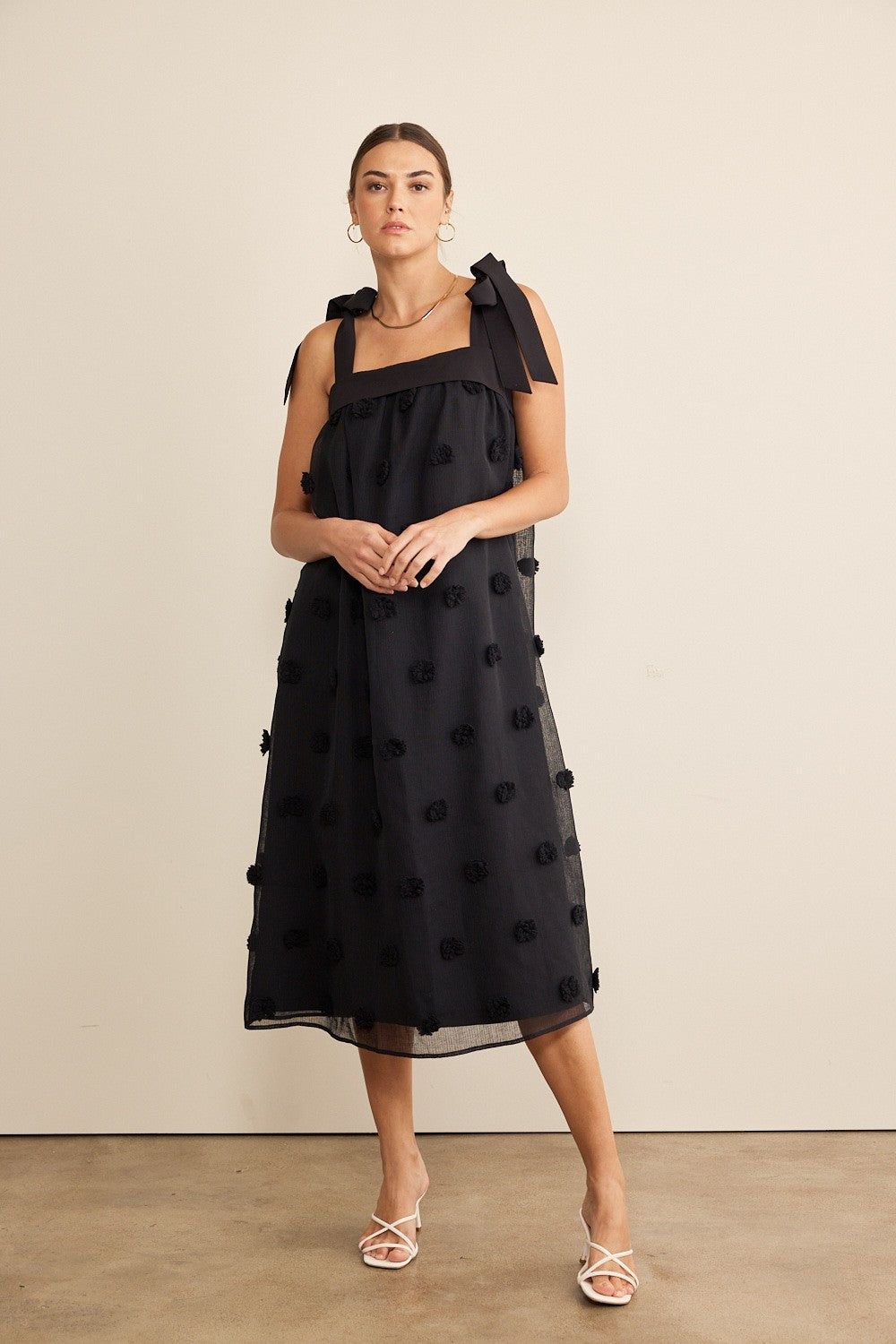 Black Blossom Floral Embroidery Shoulder Tie Dress sold by Pinkblush product image thumbnail 2