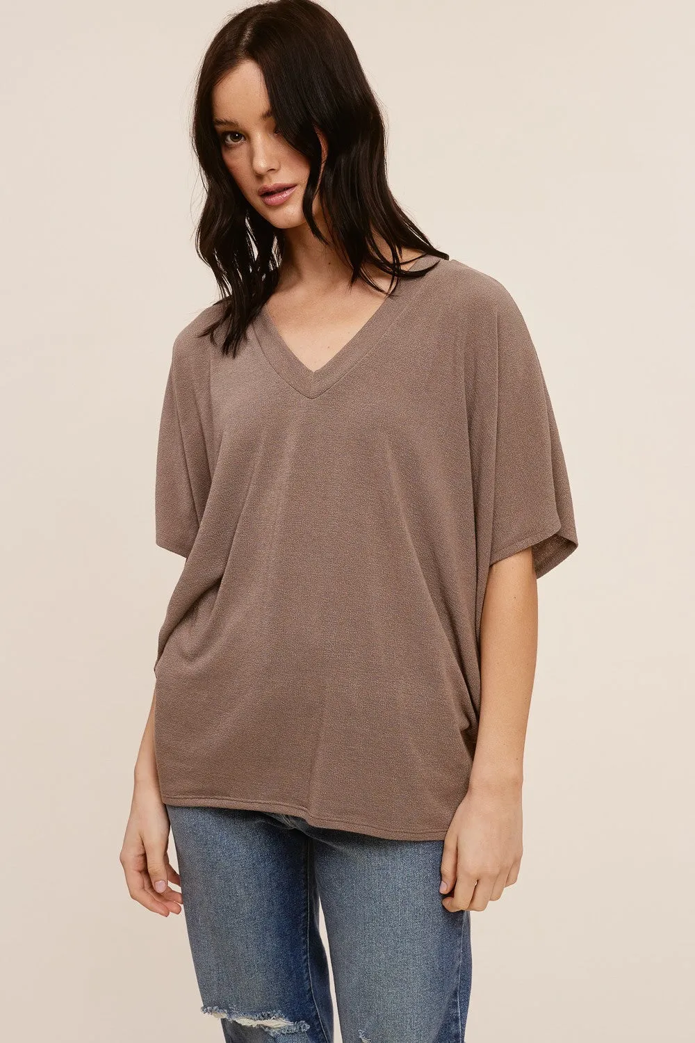 Mocha V-Neck Crepe Knit Top sold by Pinkblush product image thumbnail 2
