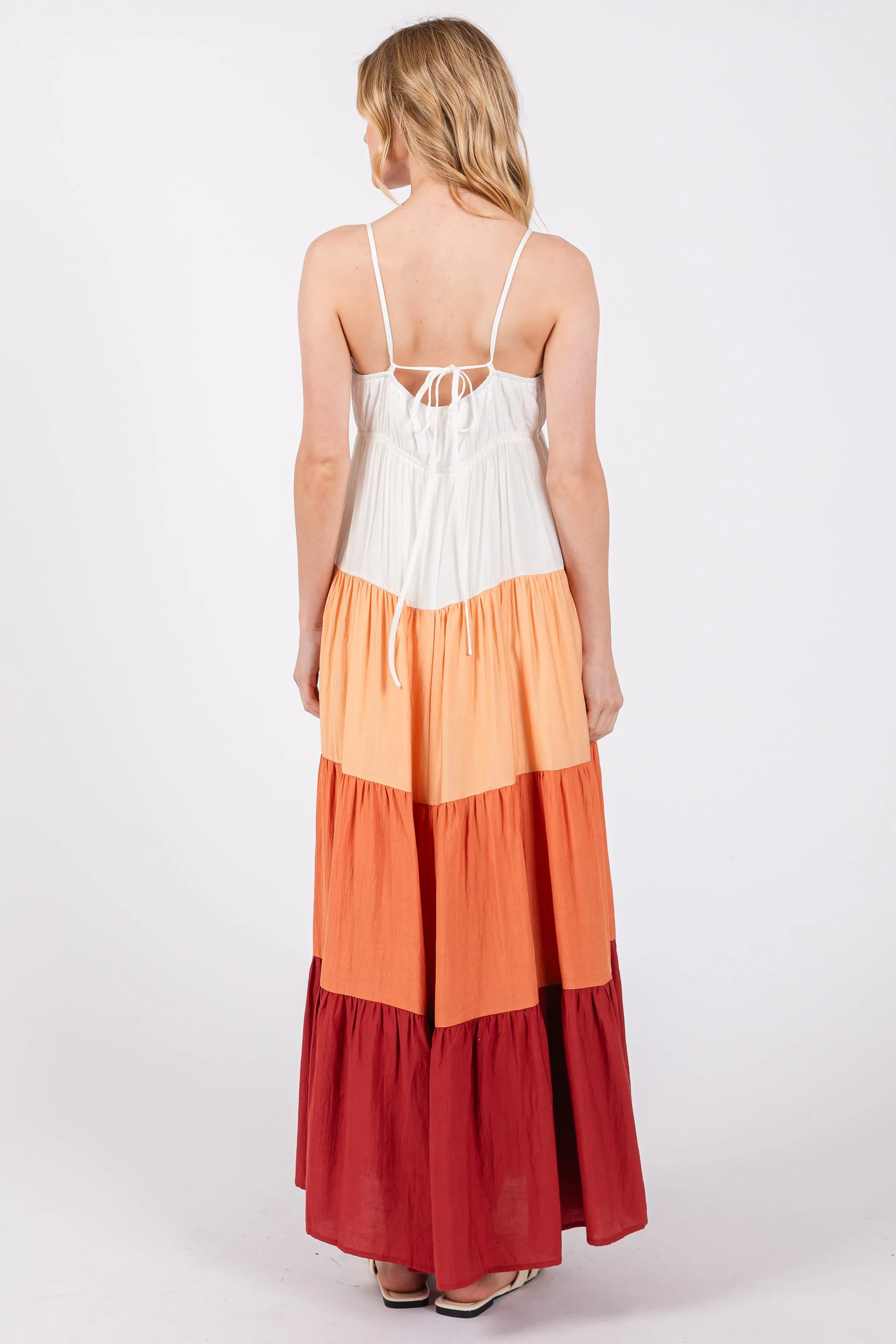 Peach V-Neck Tiered Color Block Midi Dress sold by Pinkblush product image thumbnail 3