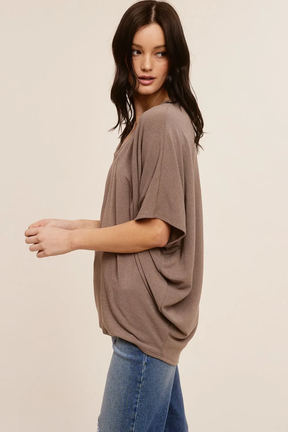 Mocha V-Neck Crepe Knit Top sold by Pinkblush product image thumbnail 3