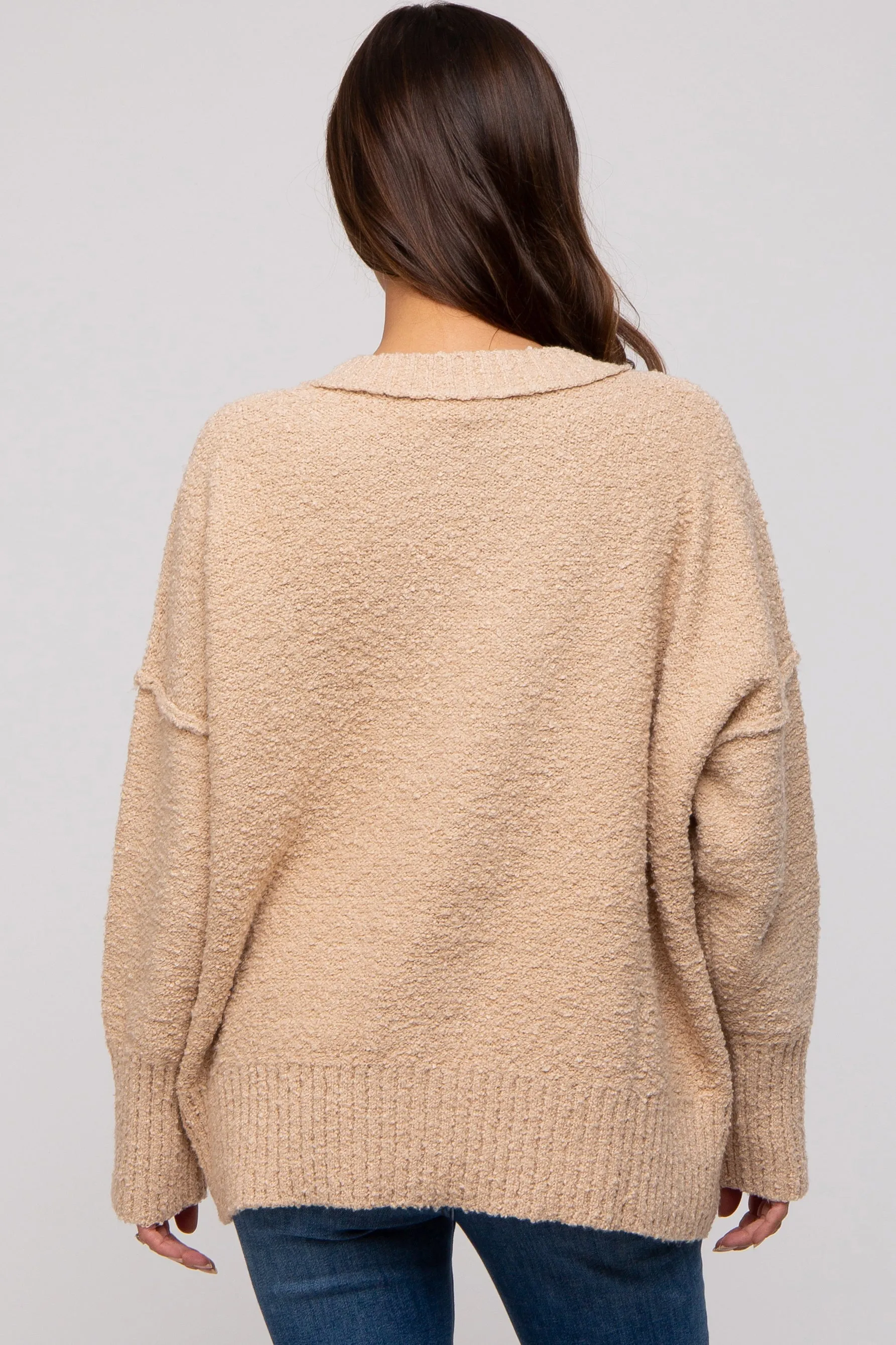Beige Knit Exposed Seam Maternity Sweater sold by Pinkblush product image thumbnail 3
