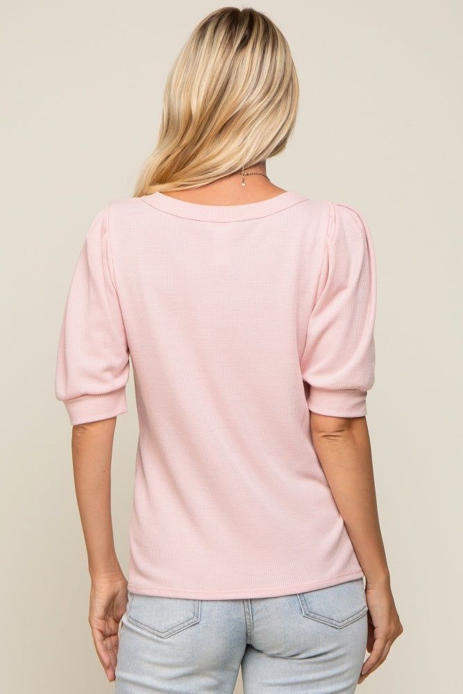 Light Pink Puff Sleeve Waffle Knit Top sold by Pinkblush product image thumbnail 3