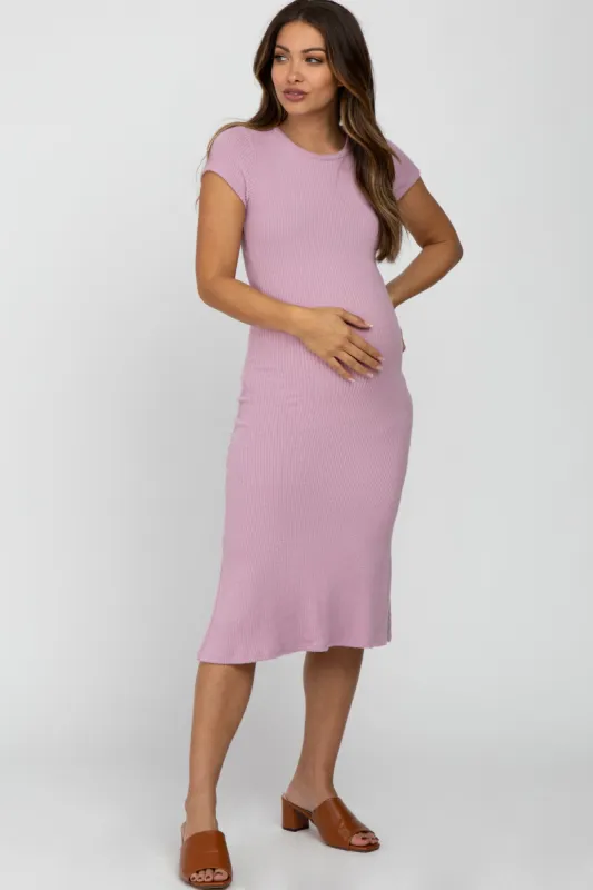 Pink Brushed Ribbed Maternity Midi Dress sold by Pinkblush