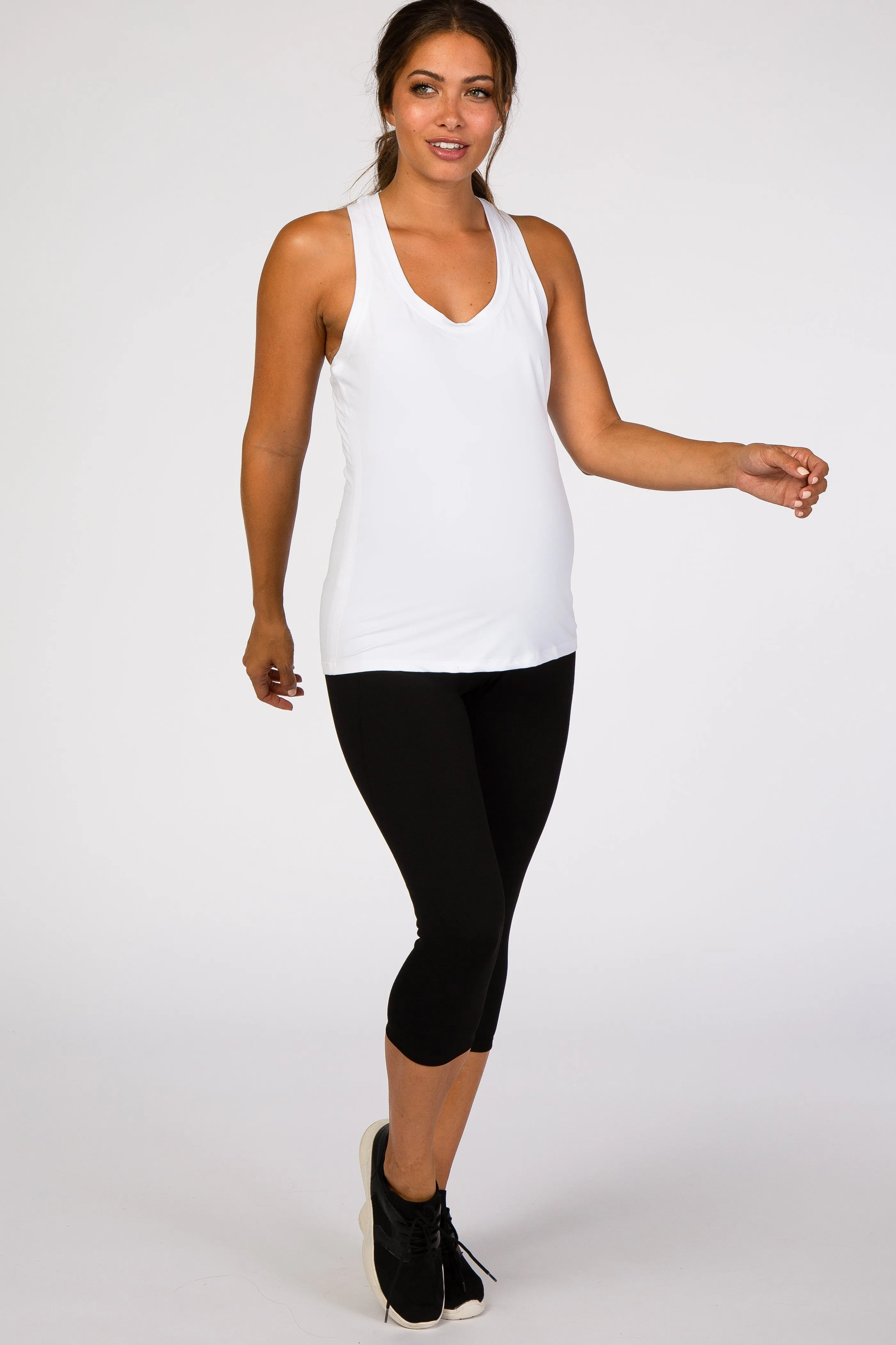 White Solid Active Racerback Maternity Tank Top sold by Pinkblush product image thumbnail 2