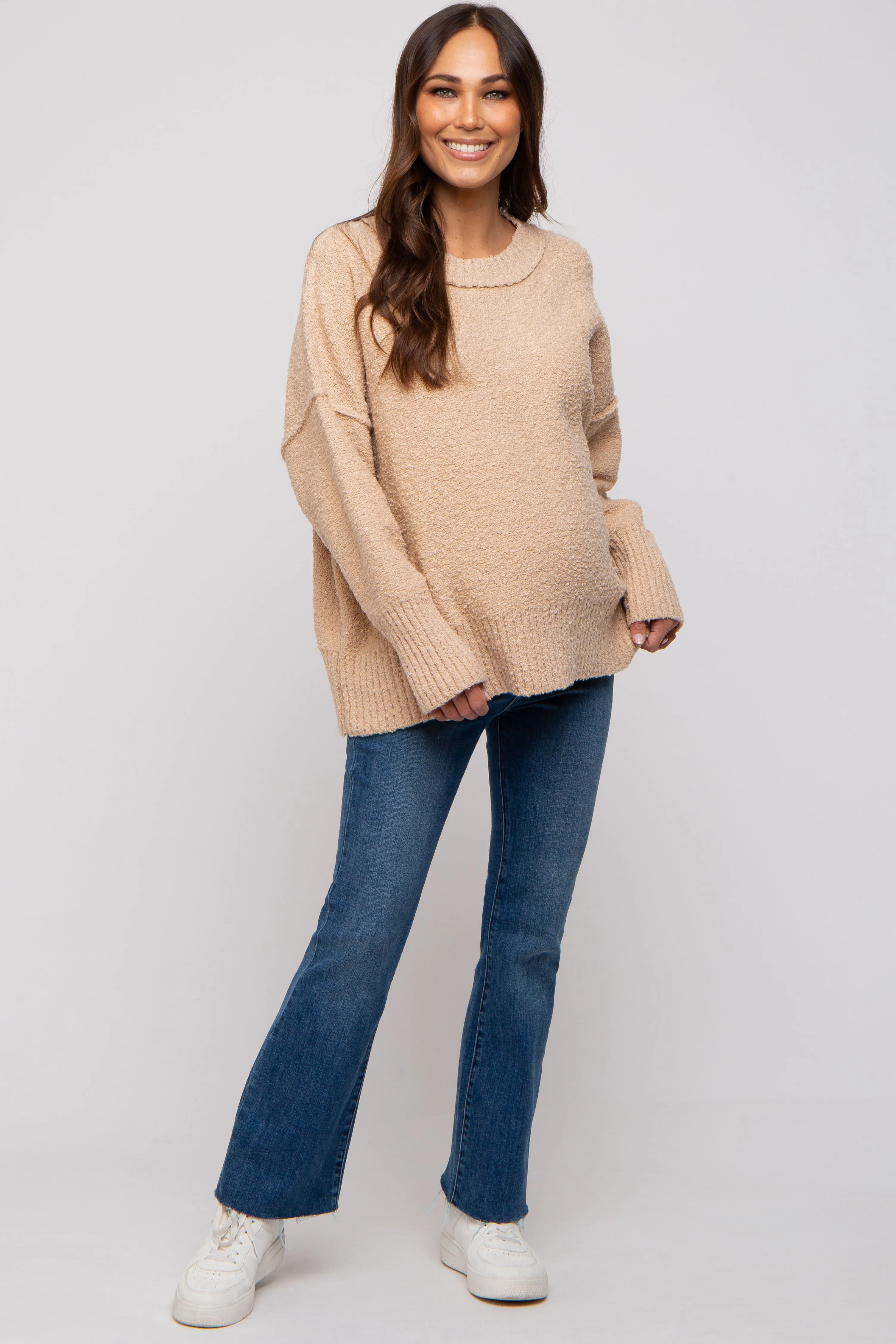 Beige Knit Exposed Seam Maternity Sweater sold by Pinkblush product image thumbnail 4