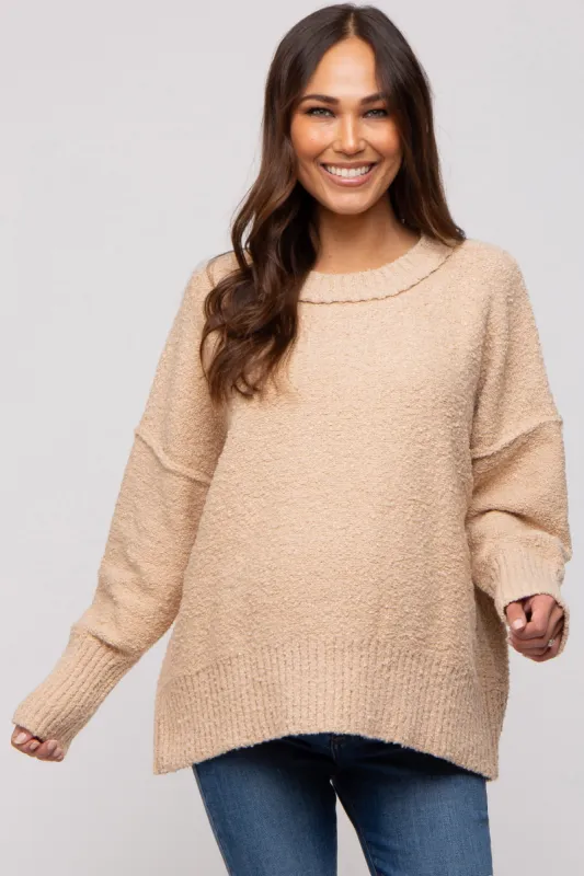 Beige Knit Exposed Seam Maternity Sweater sold by Pinkblush