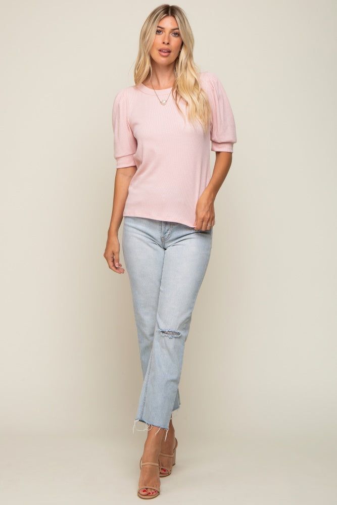 Light Pink Puff Sleeve Waffle Knit Top sold by Pinkblush product image thumbnail 4
