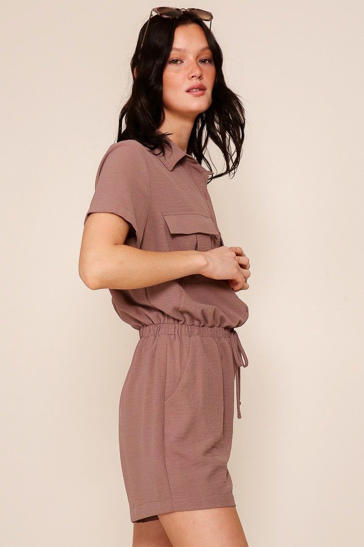 Mocha Button Down Romper sold by Pinkblush product image thumbnail 2