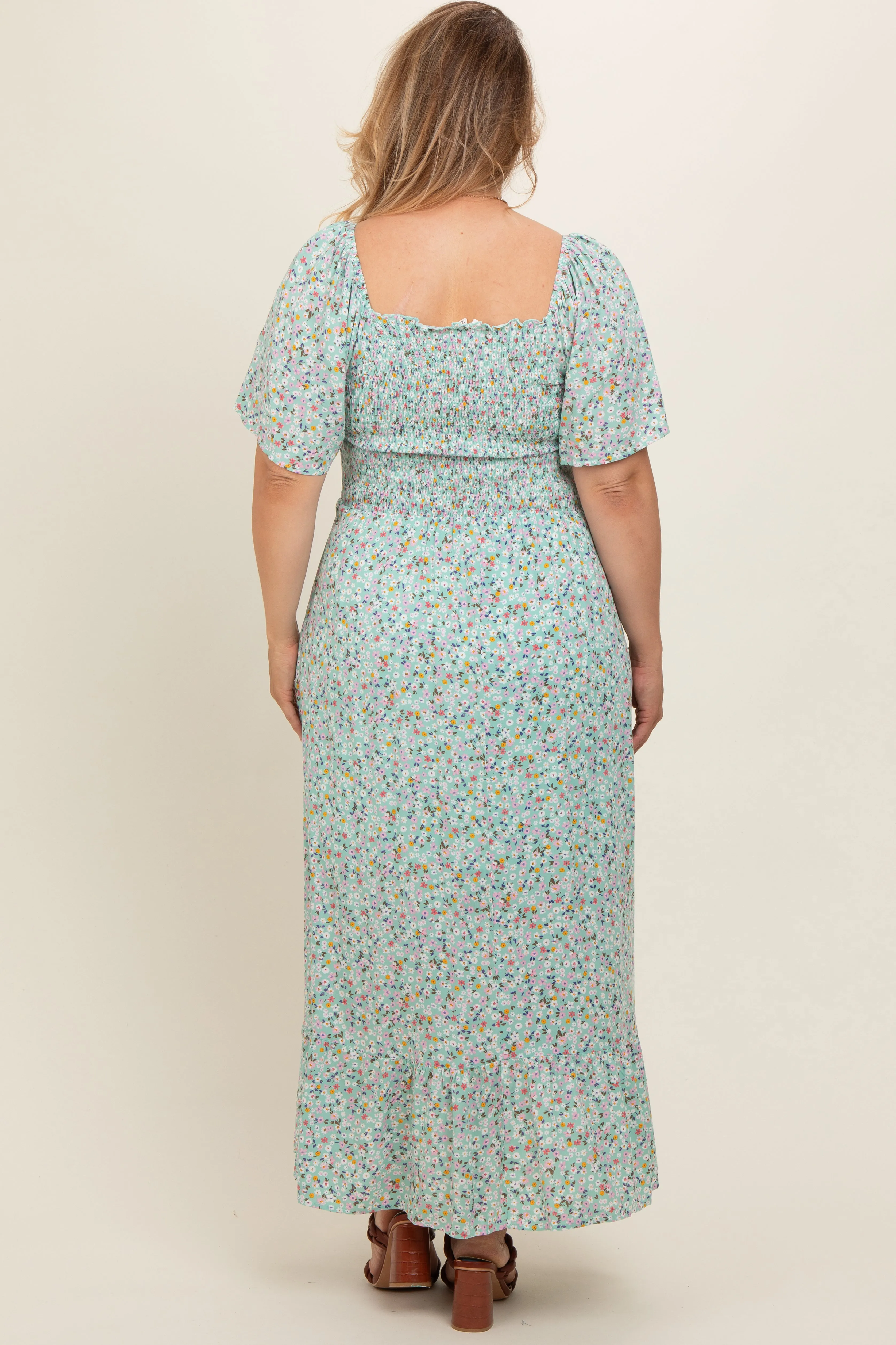 Mint Floral Smocked Plus Maternity Maxi Dress sold by Pinkblush product image thumbnail 3