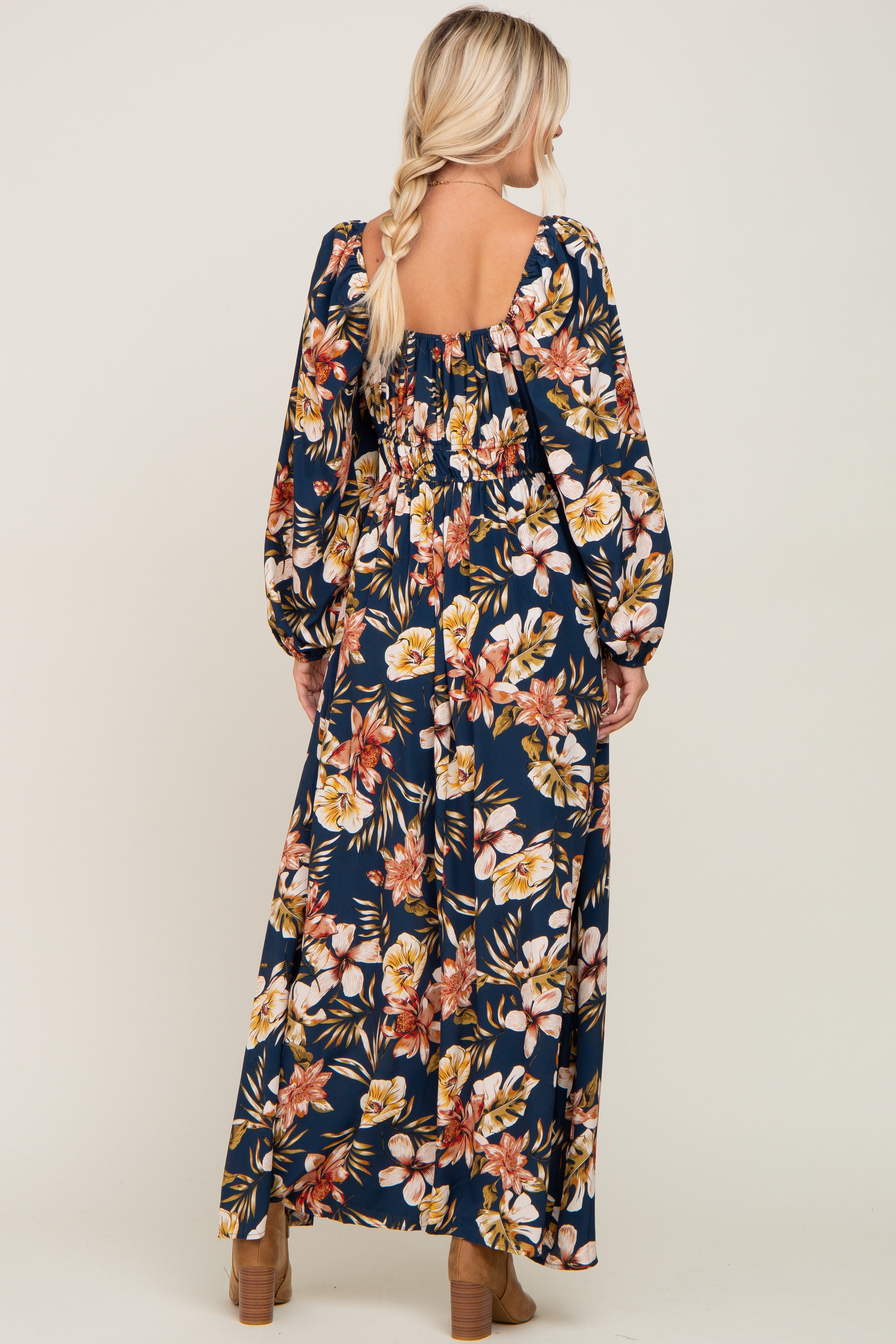 Navy Tropical Floral Maxi Dress sold by Pinkblush product image thumbnail 3
