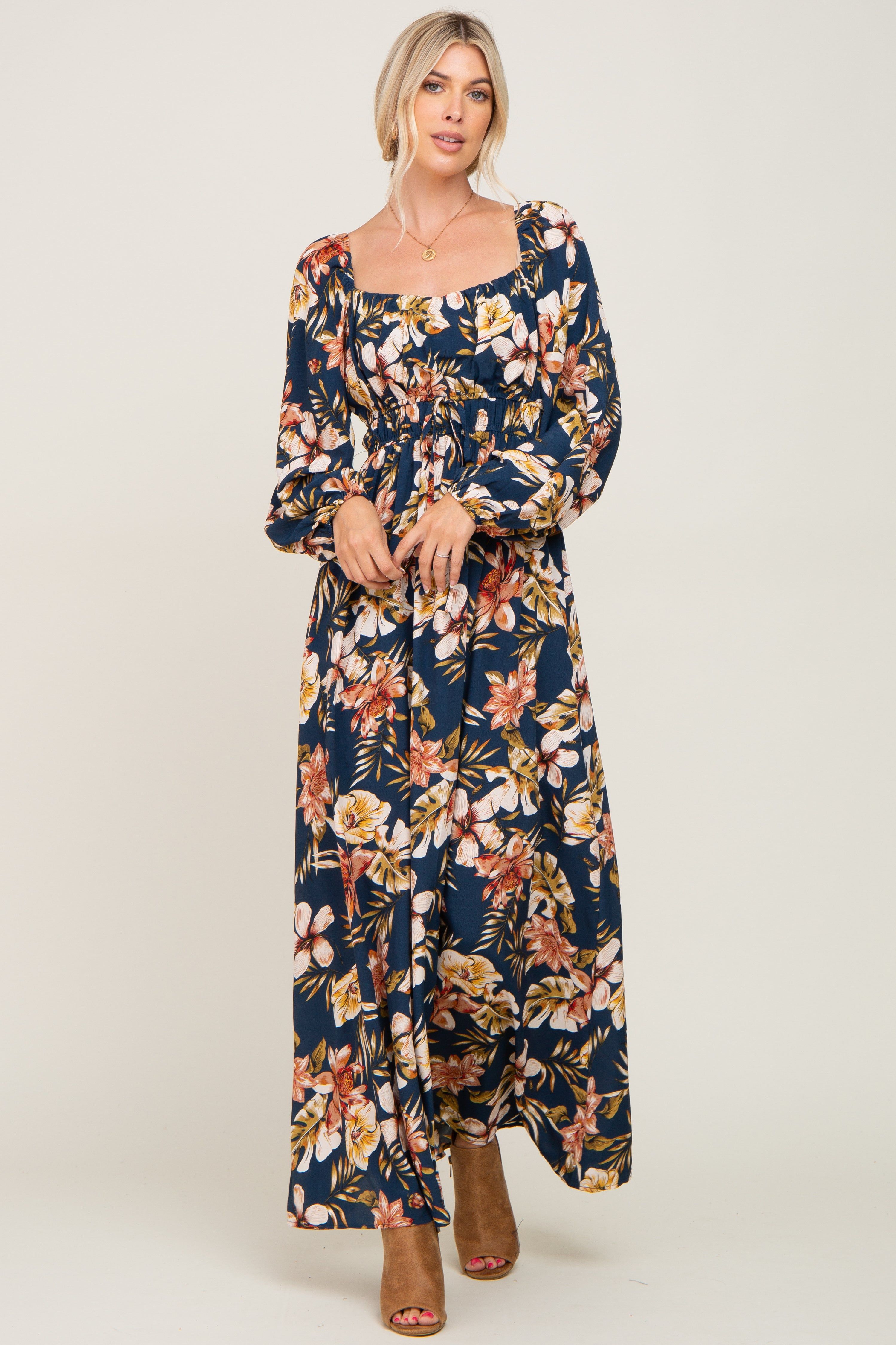 Navy Tropical Floral Maxi Dress sold by Pinkblush product image thumbnail 4