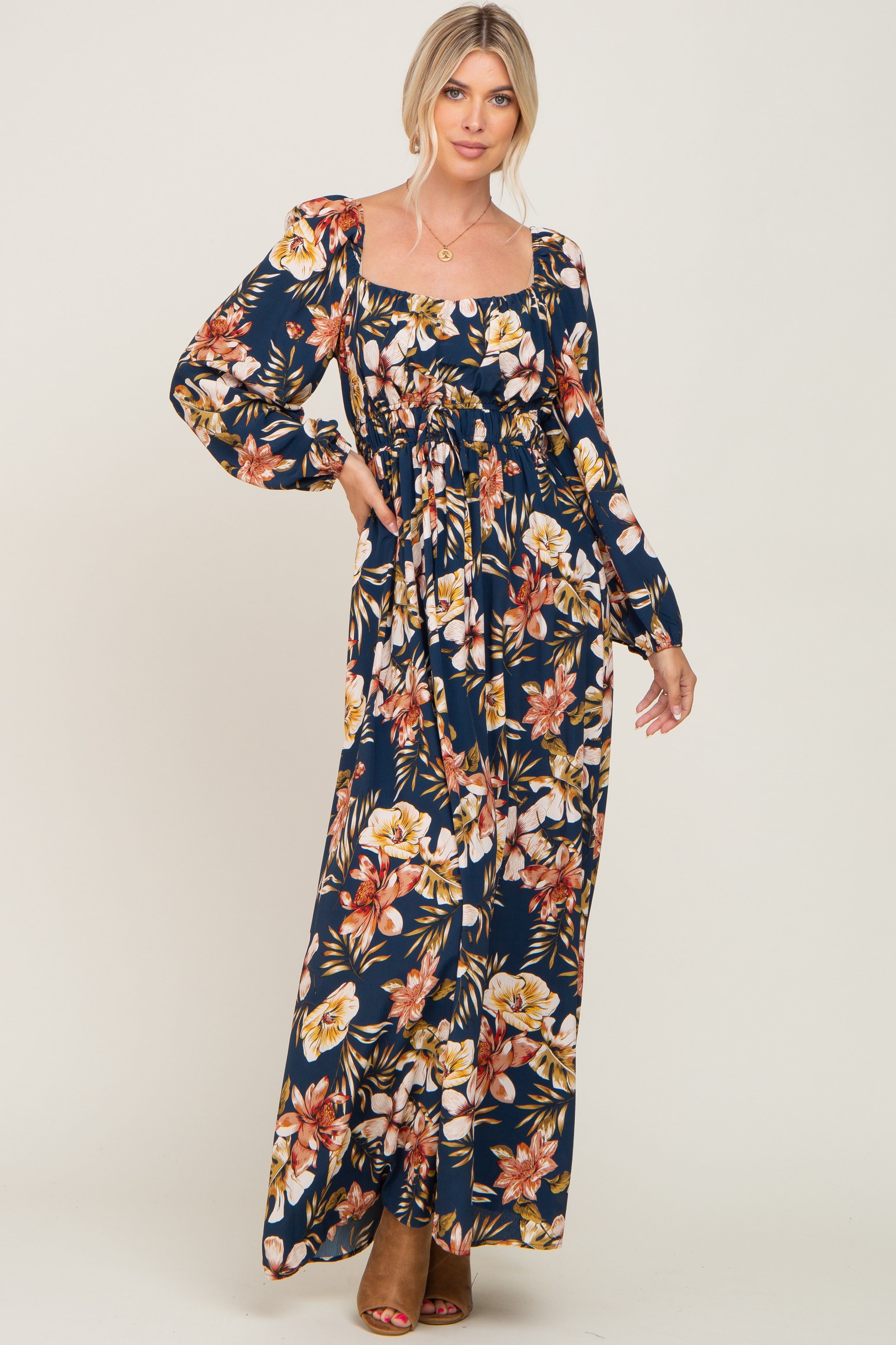 Navy Tropical Floral Maxi Dress sold by Pinkblush