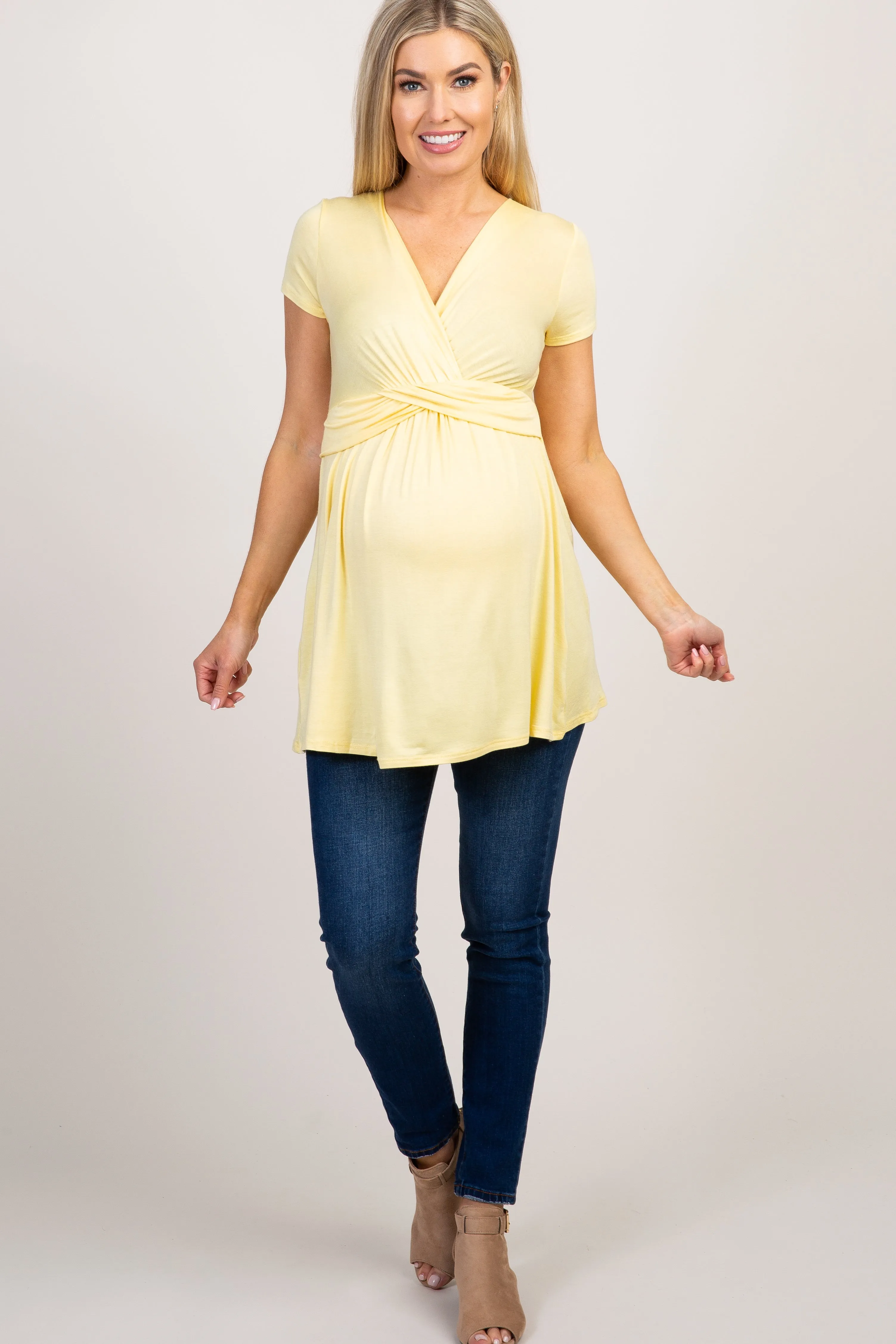 PinkBlush Yellow Draped Front Maternity/Nursing Top sold by Pinkblush product image thumbnail 4