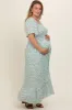 Mint Floral Smocked Plus Maternity Maxi Dress sold by Pinkblush