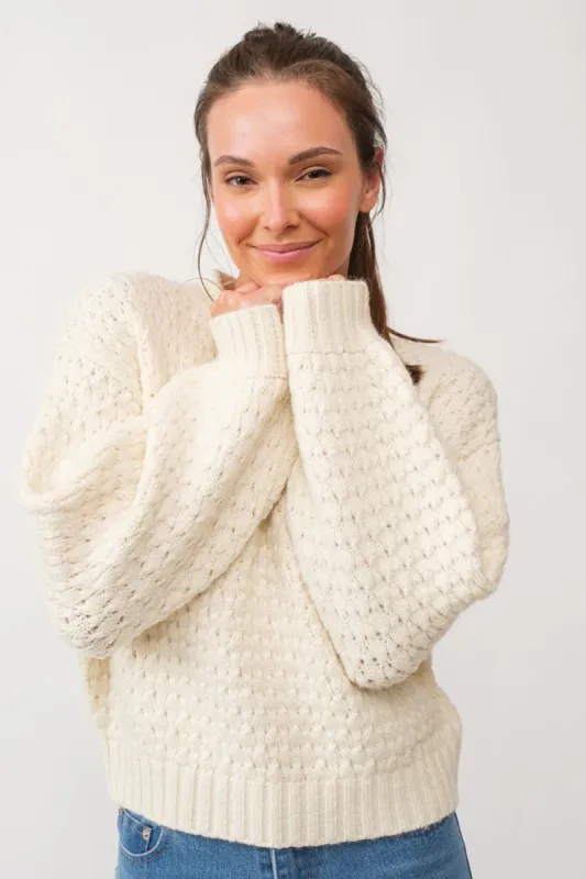 Cream Round Neck Knit Sweater Top sold by Pinkblush