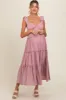 Pink Textured Tiered Maternity Midi Dress sold by Pinkblush