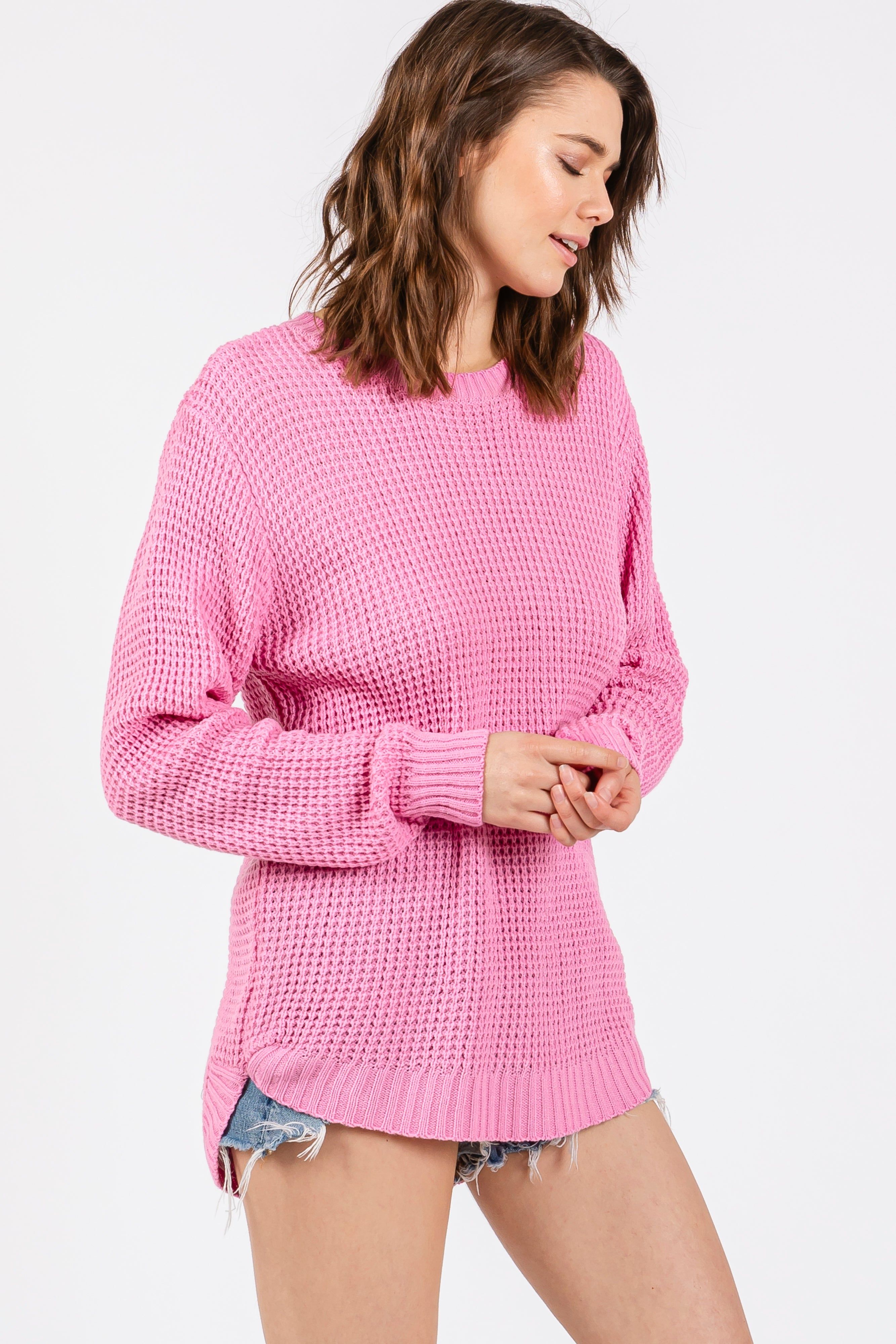 Light Pink Waffle Knit Round Hem Sweater sold by Pinkblush product image thumbnail 2