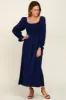 Navy Gauze Smocked Midi Dress sold by Pinkblush