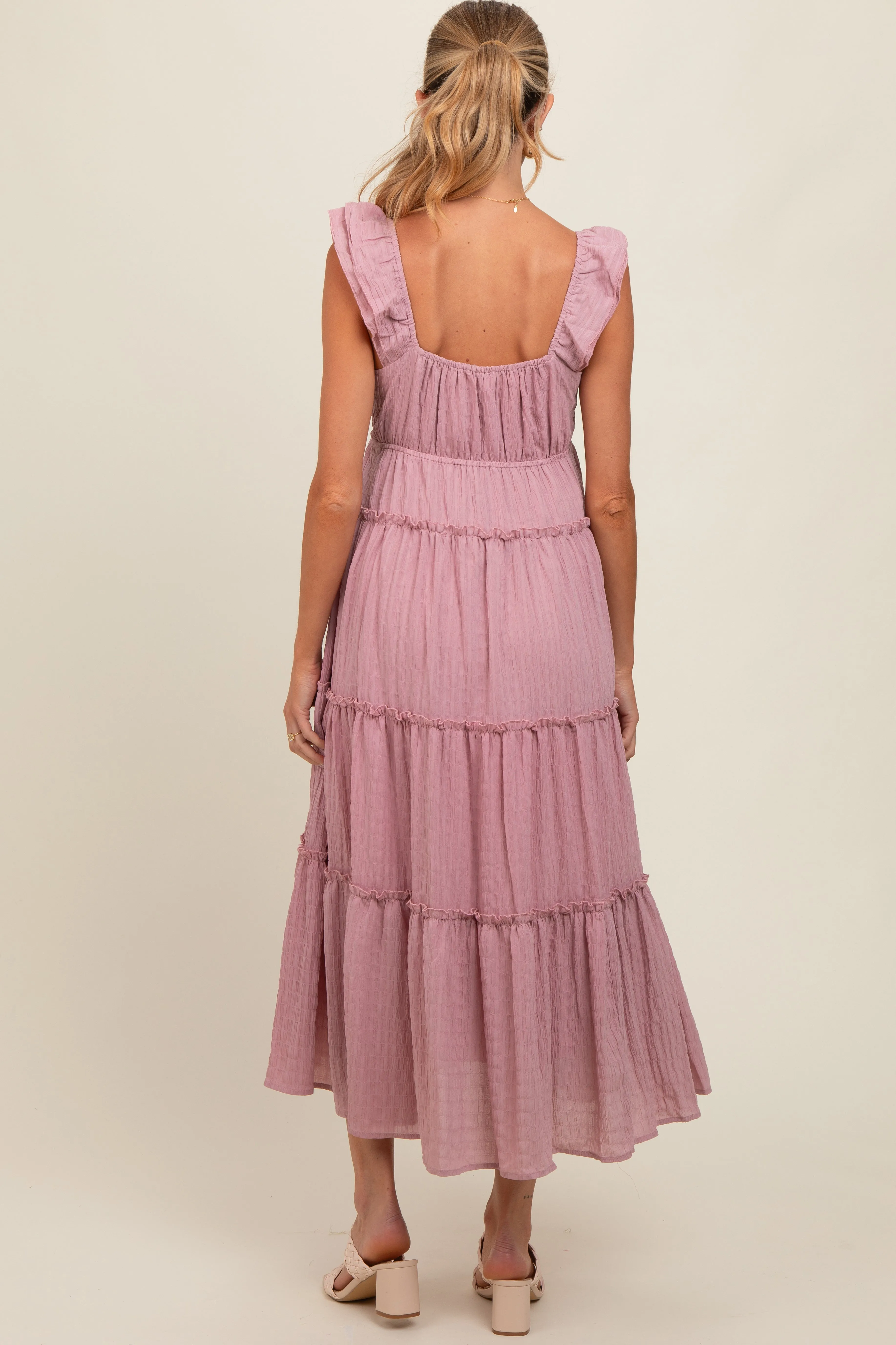 Pink Textured Tiered Maternity Midi Dress sold by Pinkblush product image thumbnail 4
