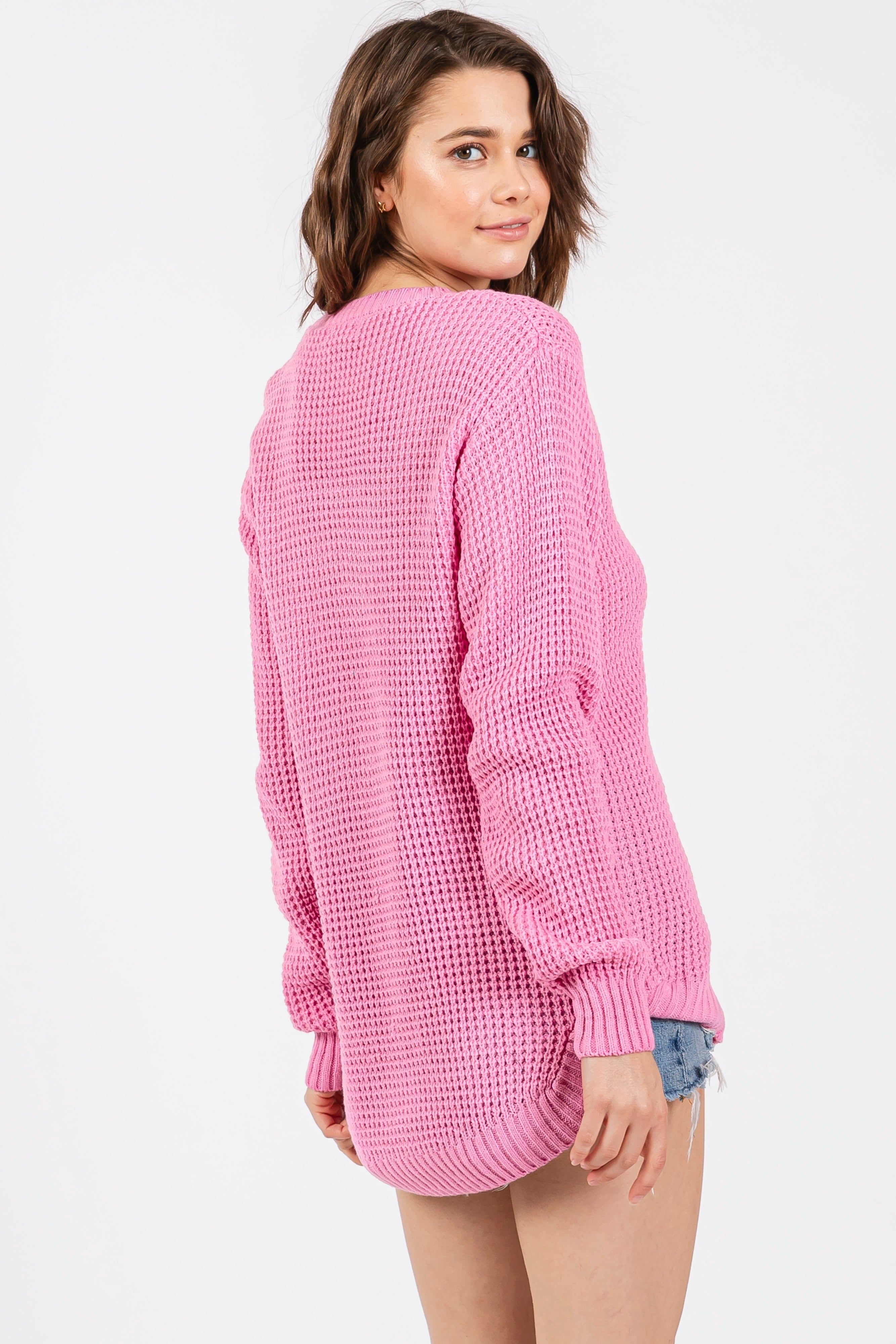 Light Pink Waffle Knit Round Hem Sweater sold by Pinkblush product image thumbnail 3