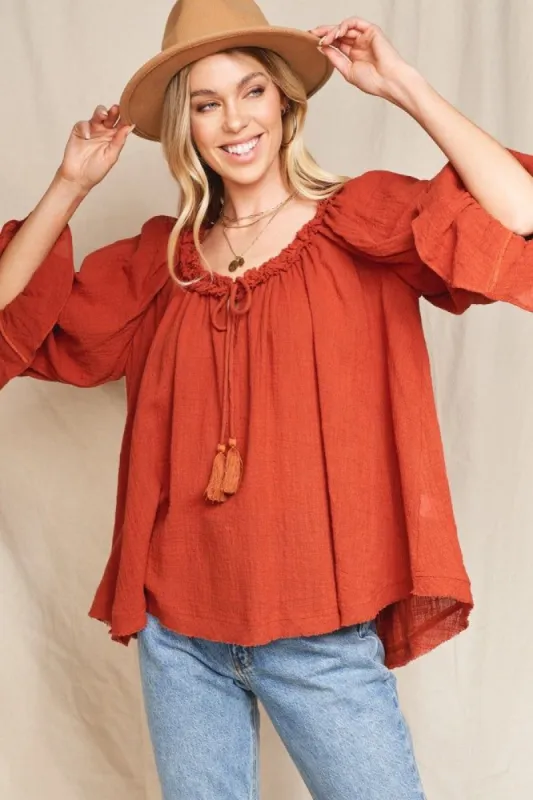 Clay Flowy Tie-Front Blouse sold by Pinkblush