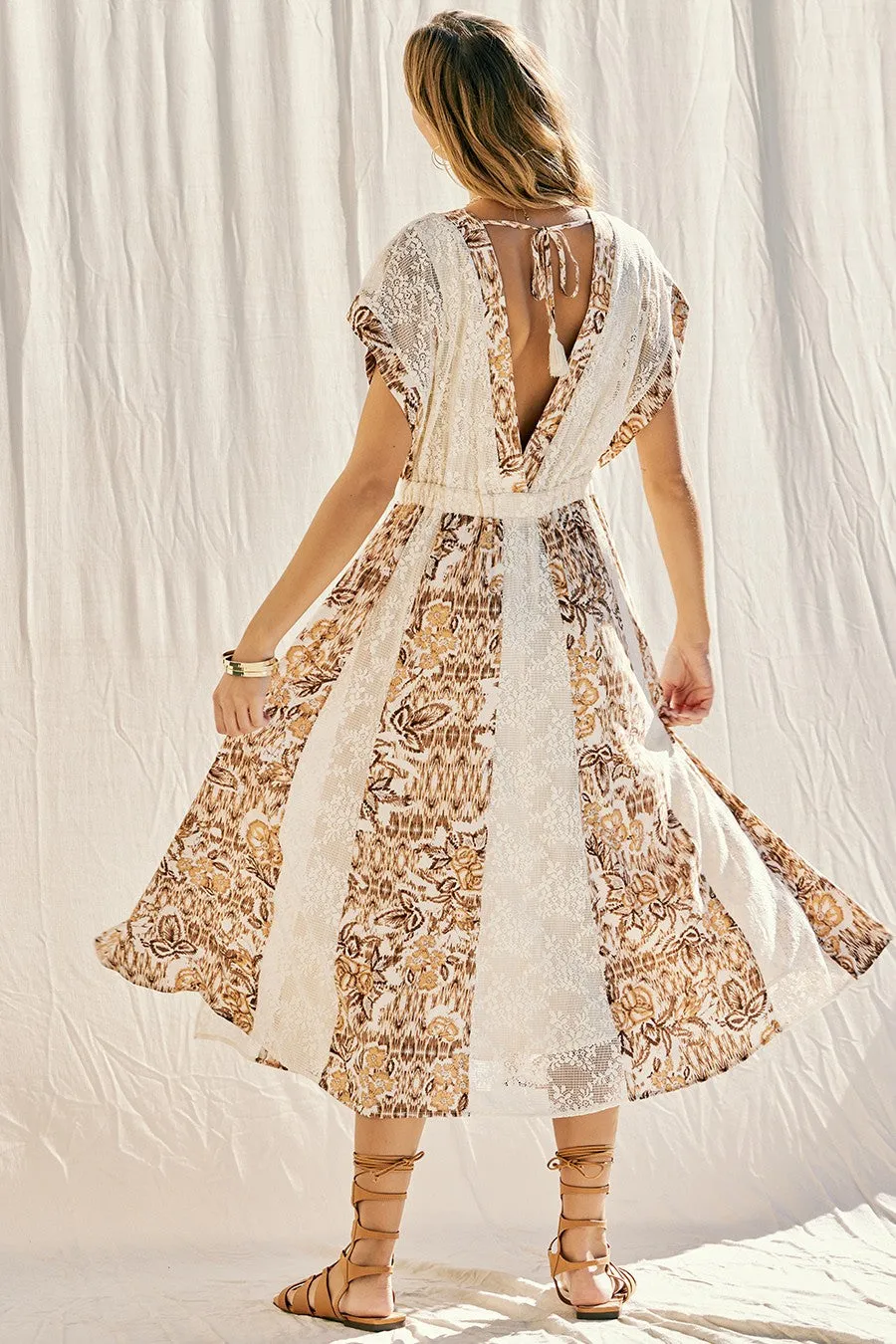 Taupe Multi Printed Lace Midi Dress sold by Pinkblush product image thumbnail 4