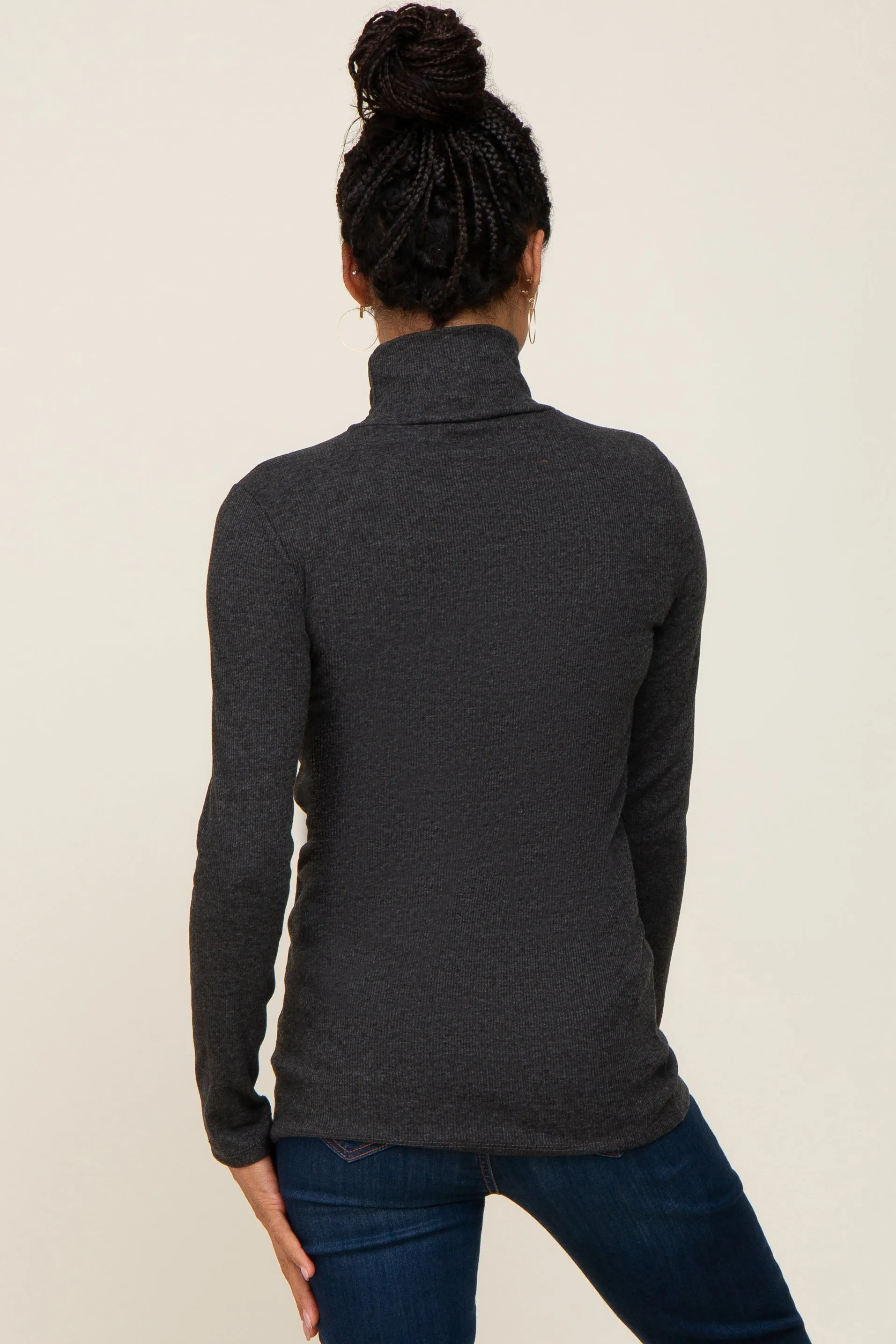 Charcoal Heathered Ribbed Mock Neck Long Sleeve Top sold by Pinkblush product image thumbnail 3