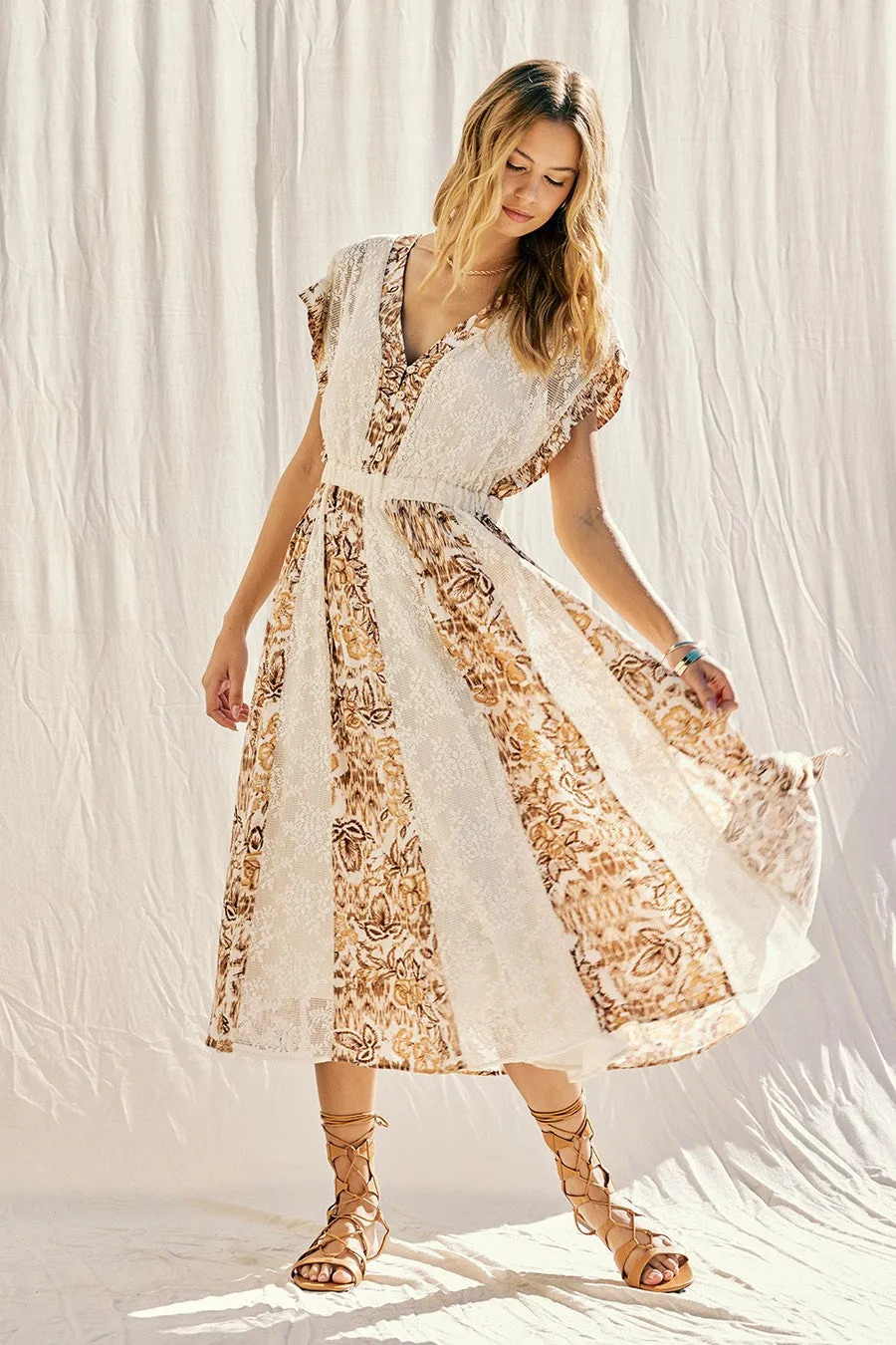 Taupe Multi Printed Lace Midi Dress sold by Pinkblush product image thumbnail 2